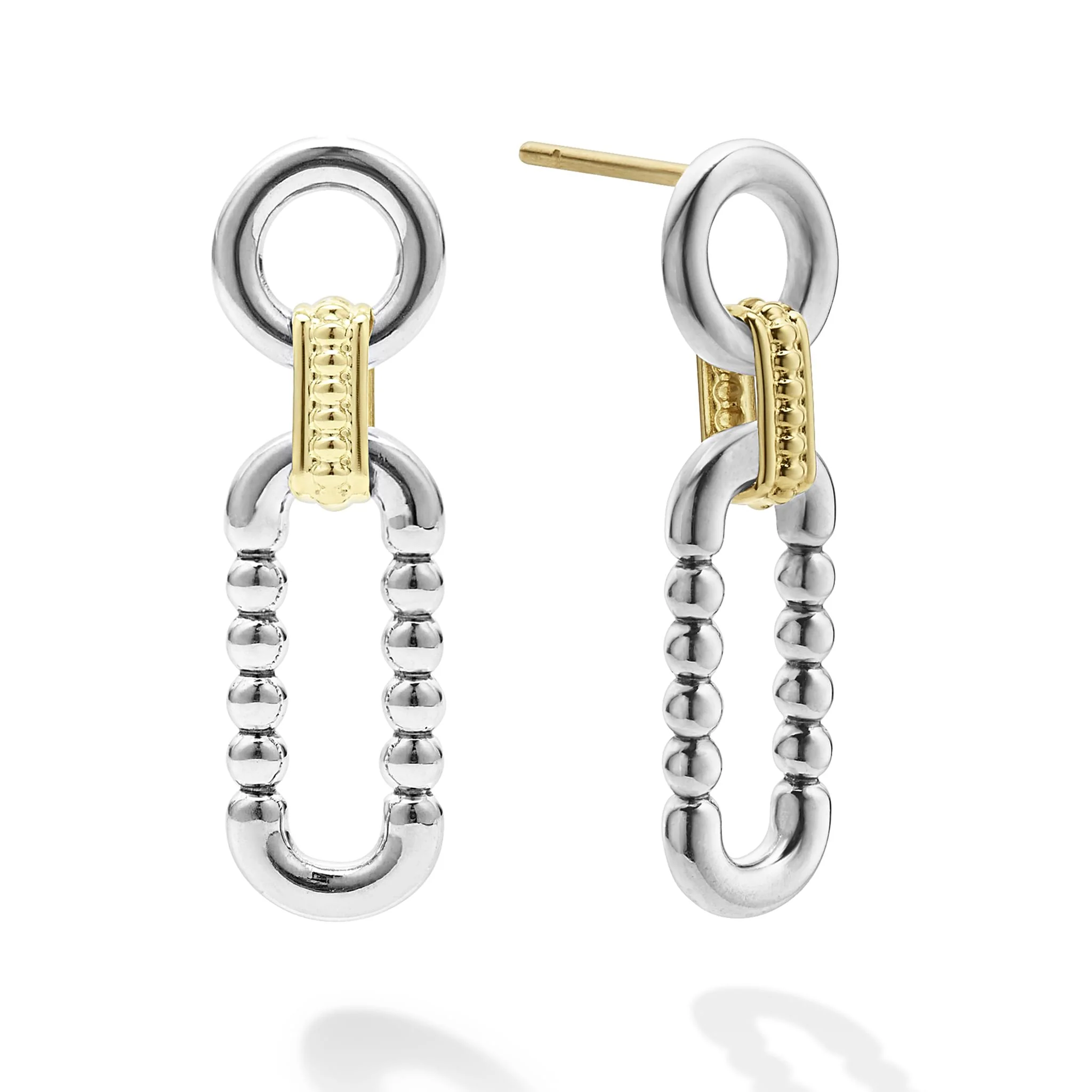 Signature Caviar Two-Tone Link Drop Earrings - Image 3