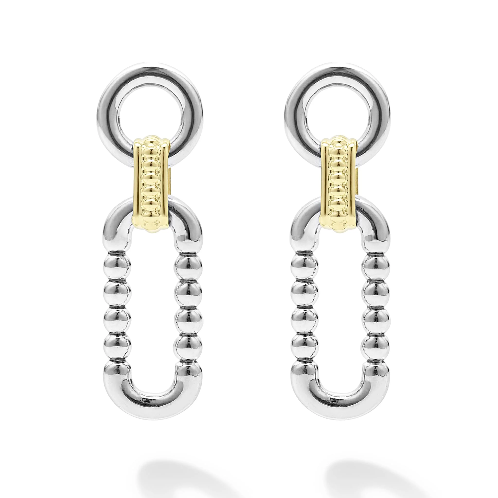 Signature Caviar Two-Tone Link Drop Earrings - Image 4
