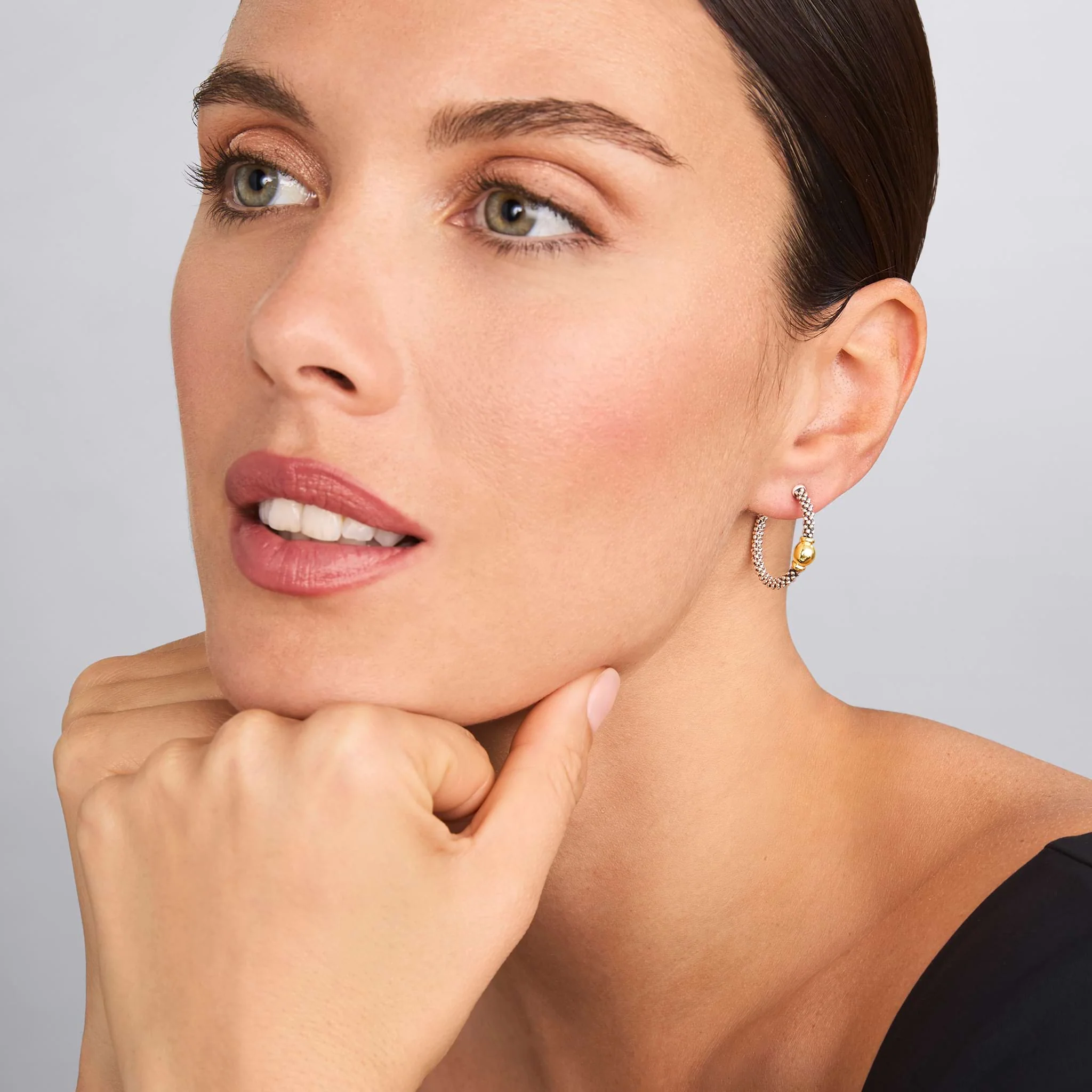 Signature Caviar Two-Tone Station Hoop Earrings - Image 2