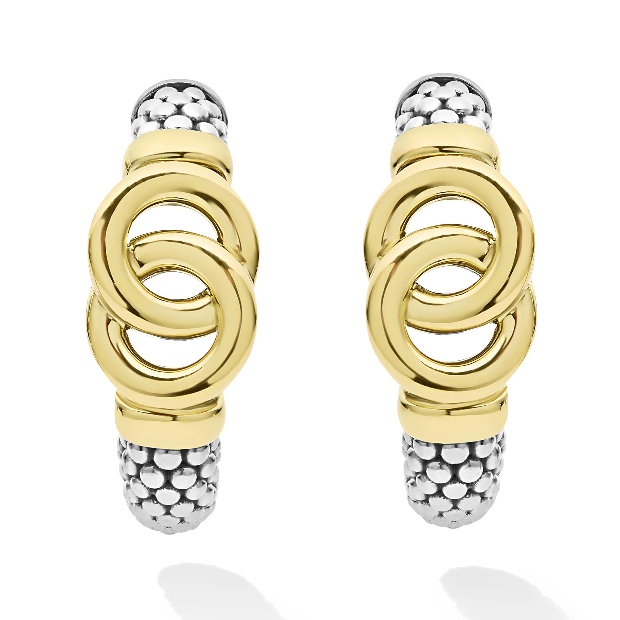 Signature Caviar Two-Tone Interlocking Hoop Earrings - Image 4