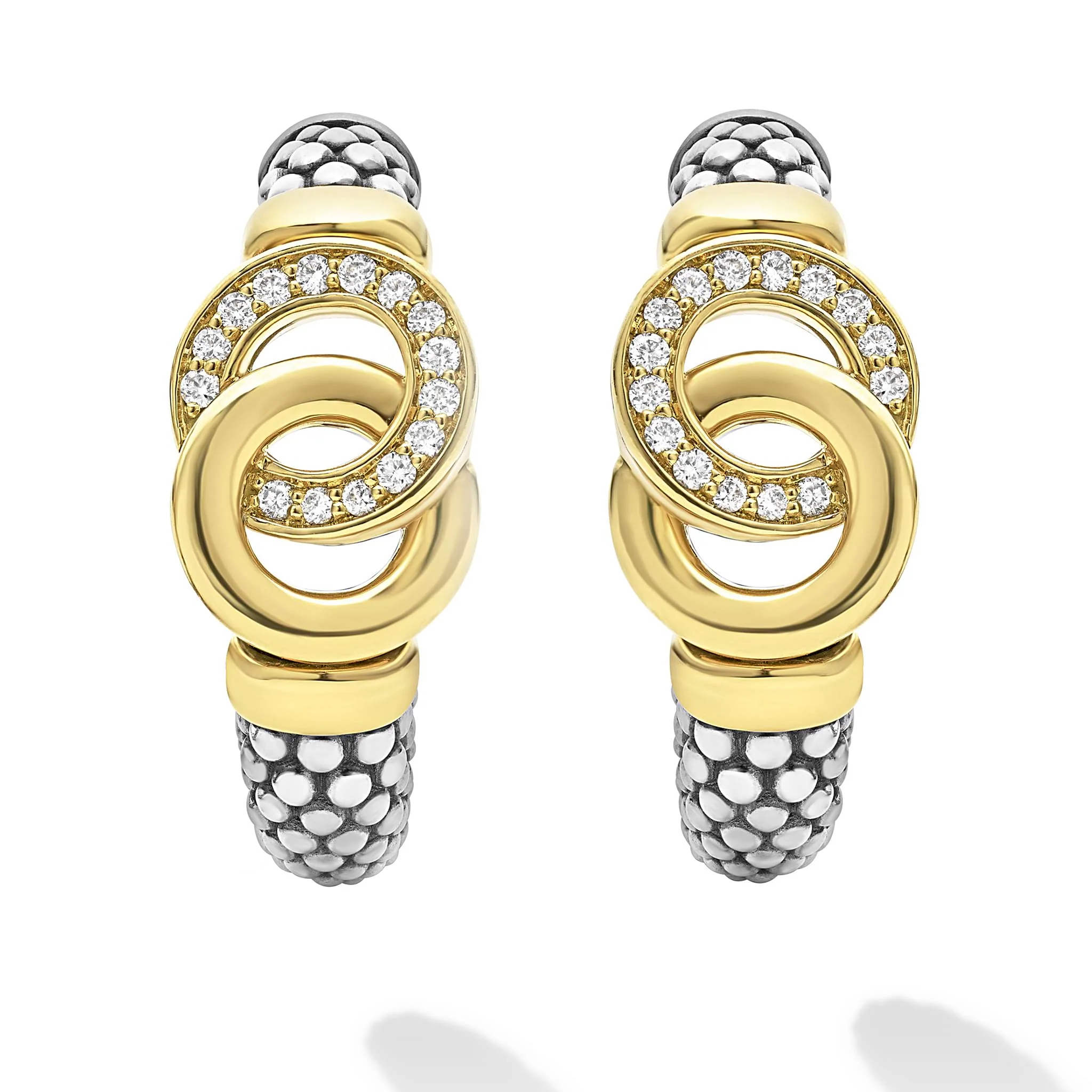 Signature Caviar Two-Tone Interlocking Diamond Hoop Earrings - Image 4