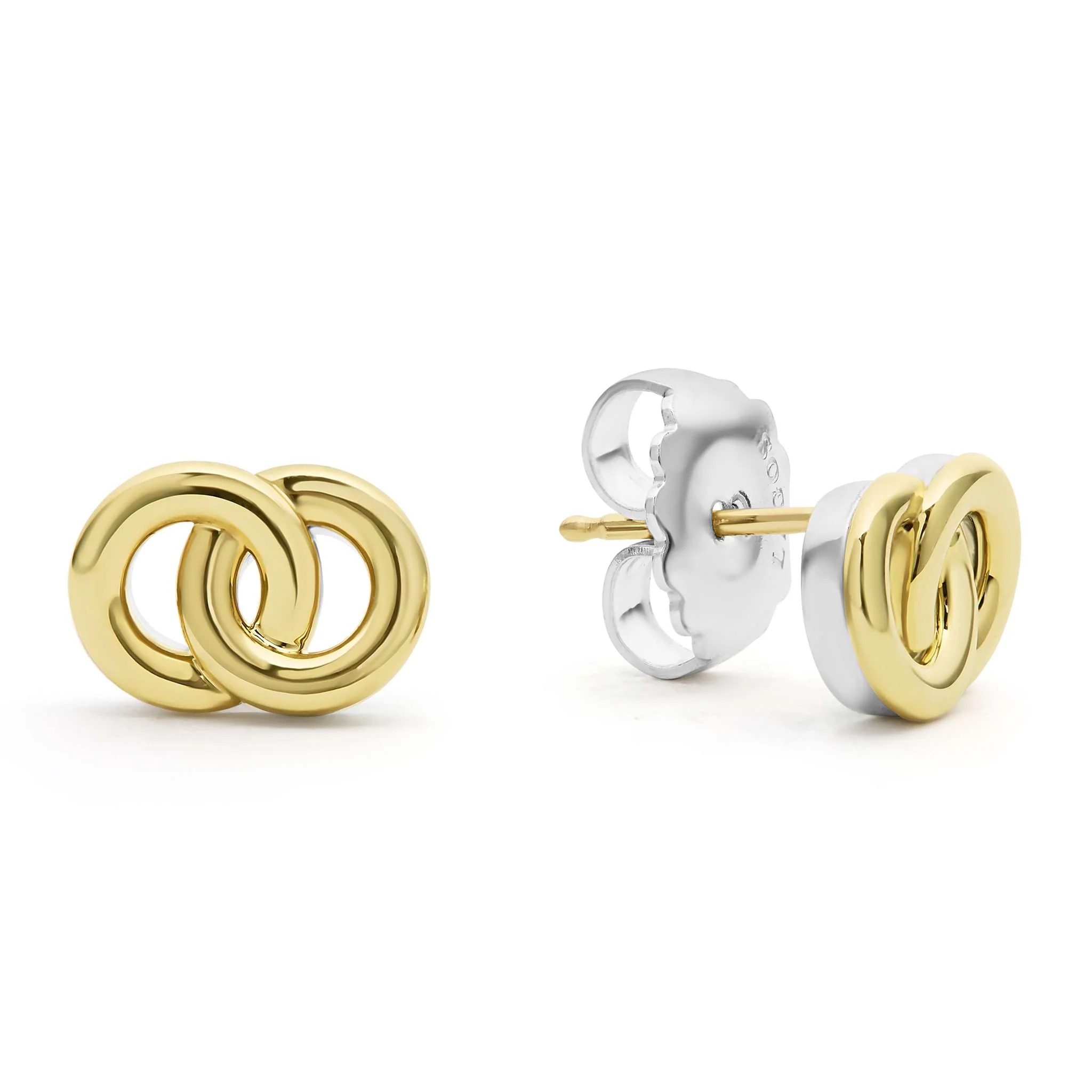 Signature Caviar Two-Tone Interlocking Stud Earrings - Image 3