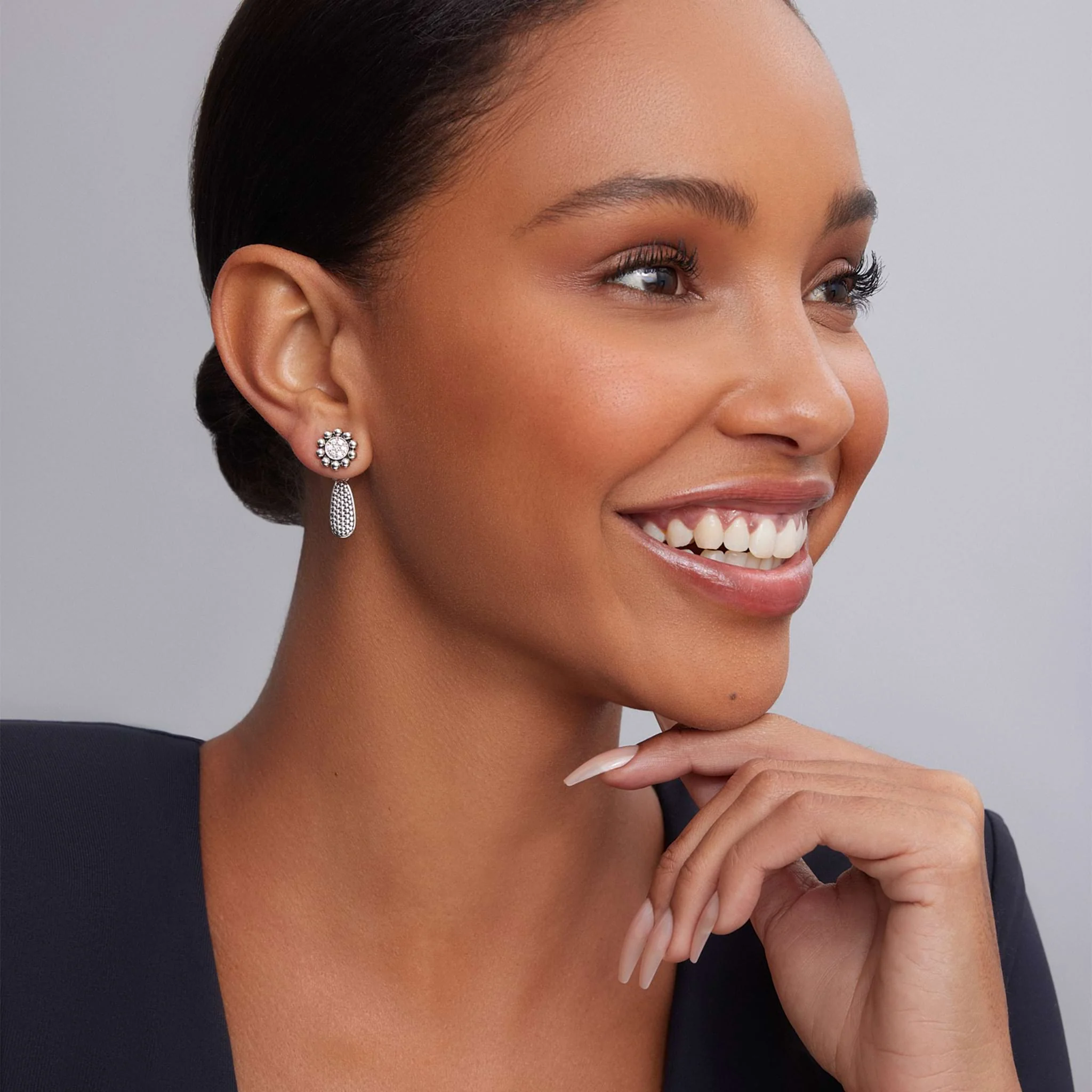 Signature Caviar Diamond Drop Earrings - Image 2