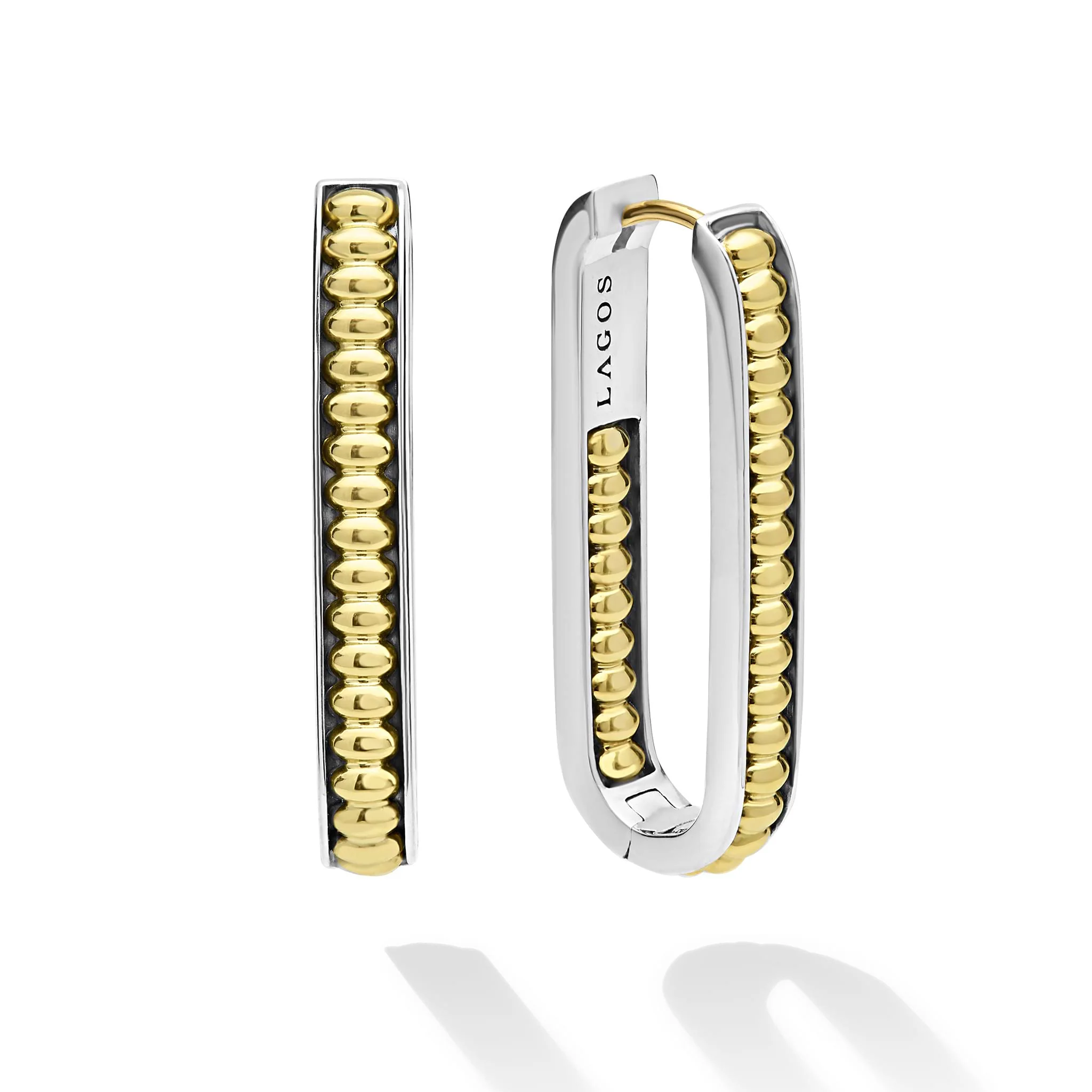 Signature Caviar Large Two-Tone Linear Hoop Earrings