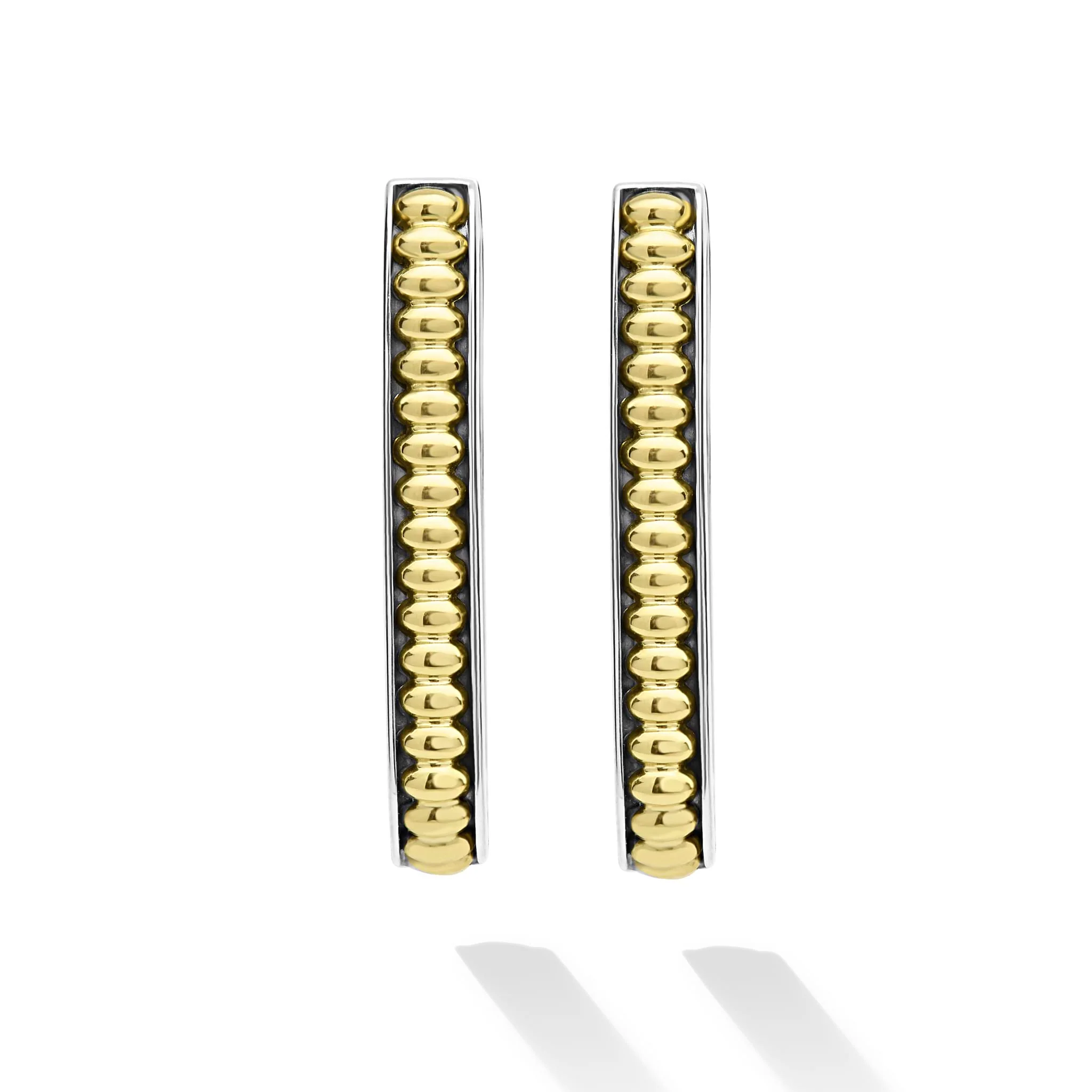 Signature Caviar Large Two-Tone Linear Hoop Earrings - Image 3