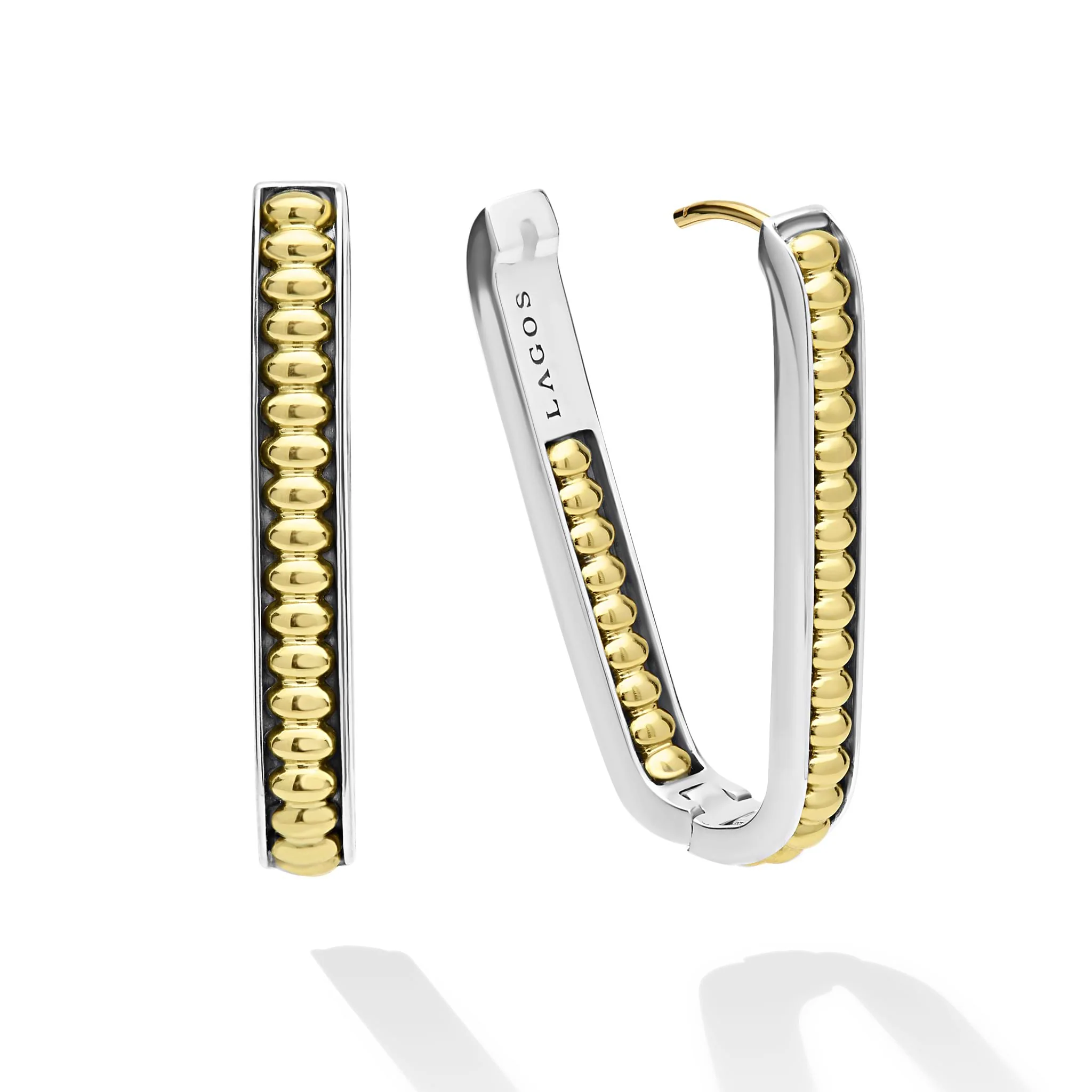 Signature Caviar Large Two-Tone Linear Hoop Earrings - Image 4