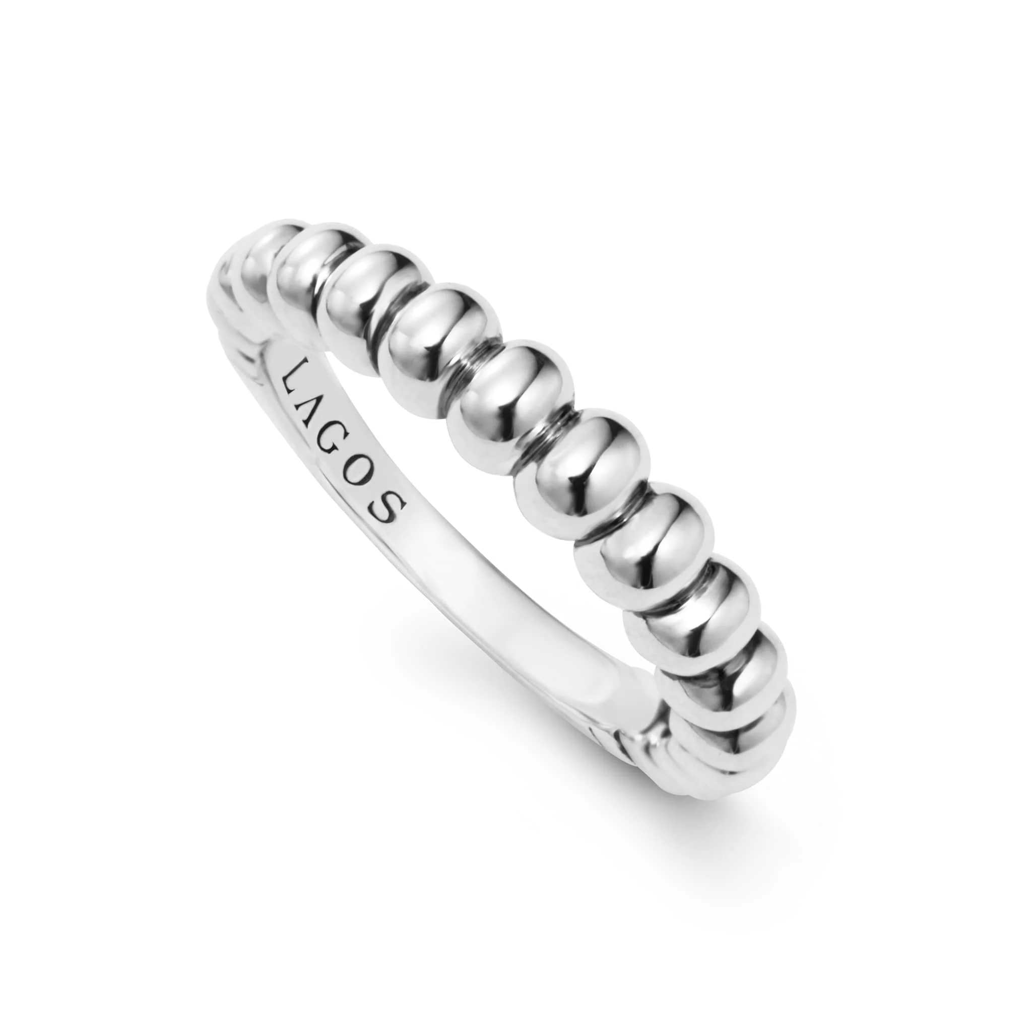 Signature Caviar Silver Fluted Stacking Ring