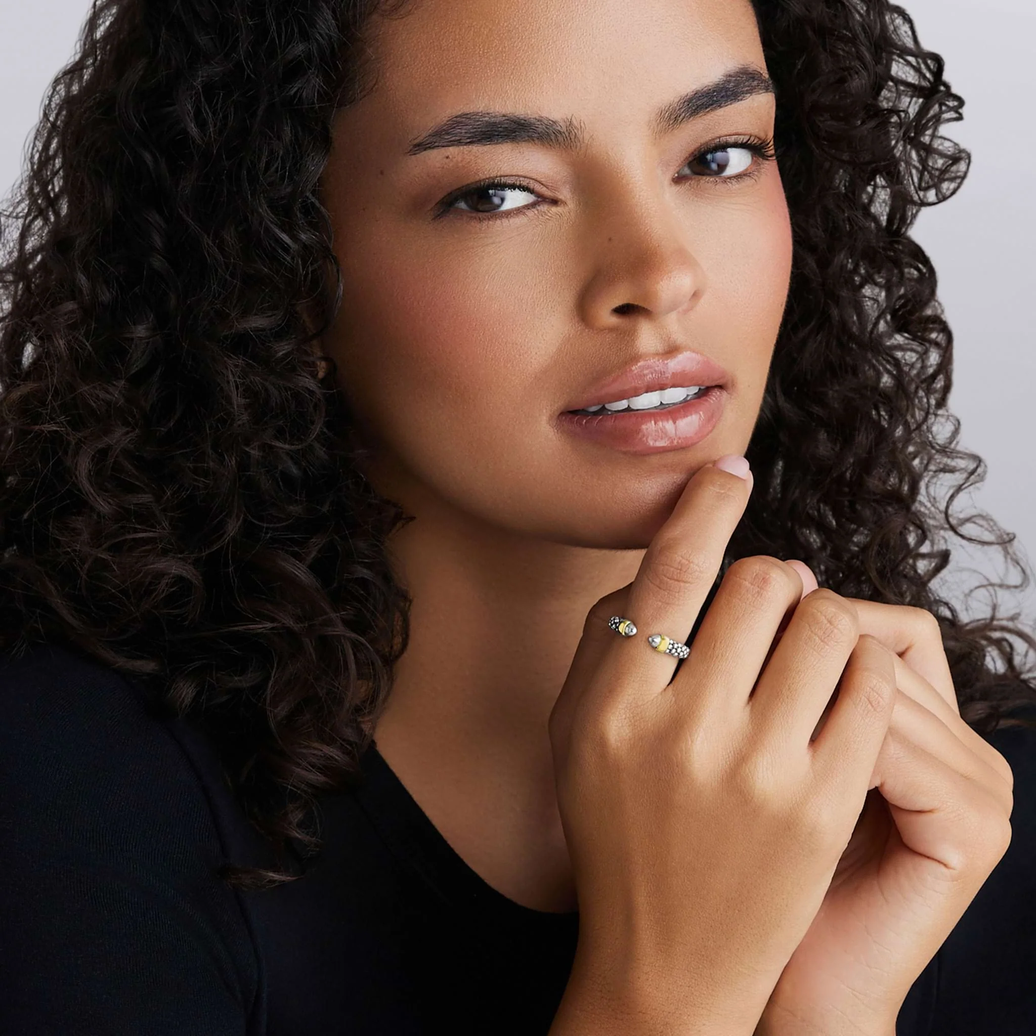 Signature Caviar Two-Tone Mini Versa Stacking Ring - Image 2