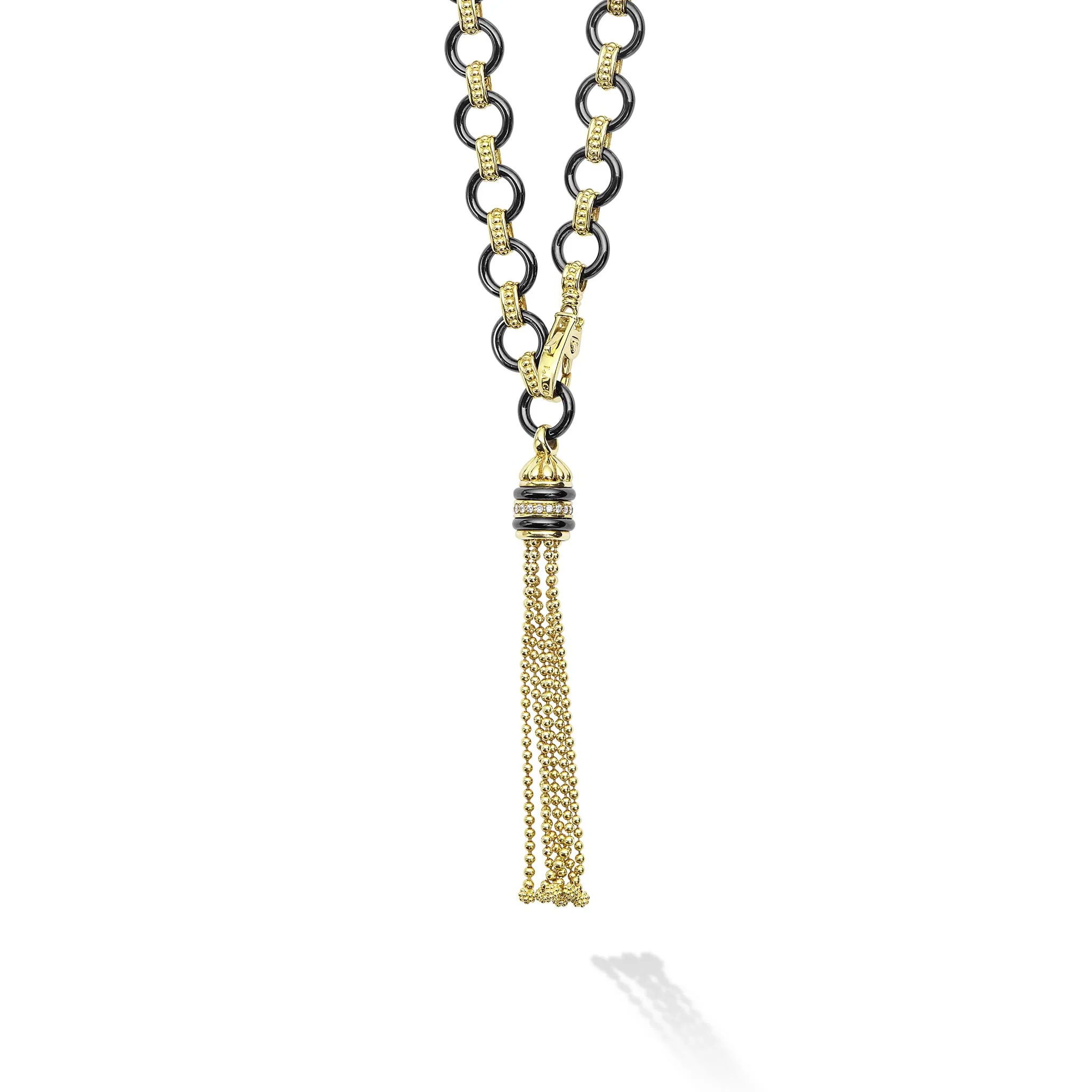 Studio 18K Gold Black Ceramic Tassel Link Necklace
