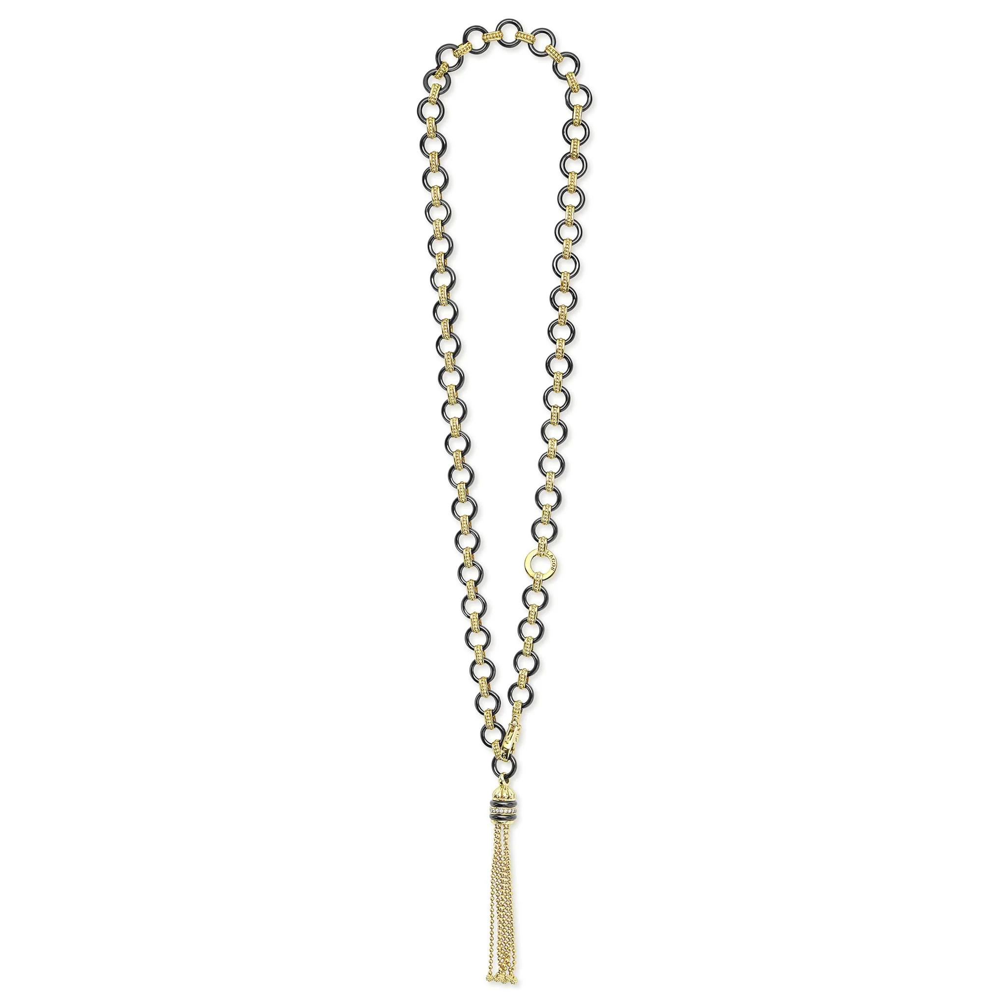 Studio 18K Gold Black Ceramic Tassel Link Necklace - Image 2