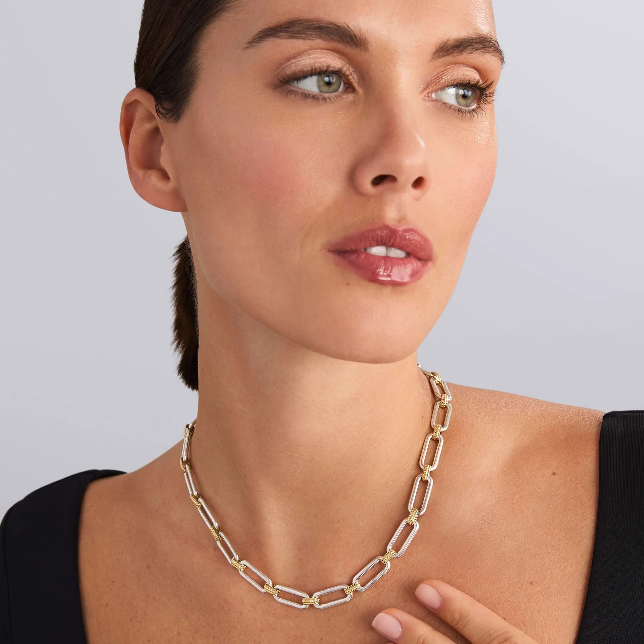 Signature Caviar Two-Tone Link Necklace - Image 2