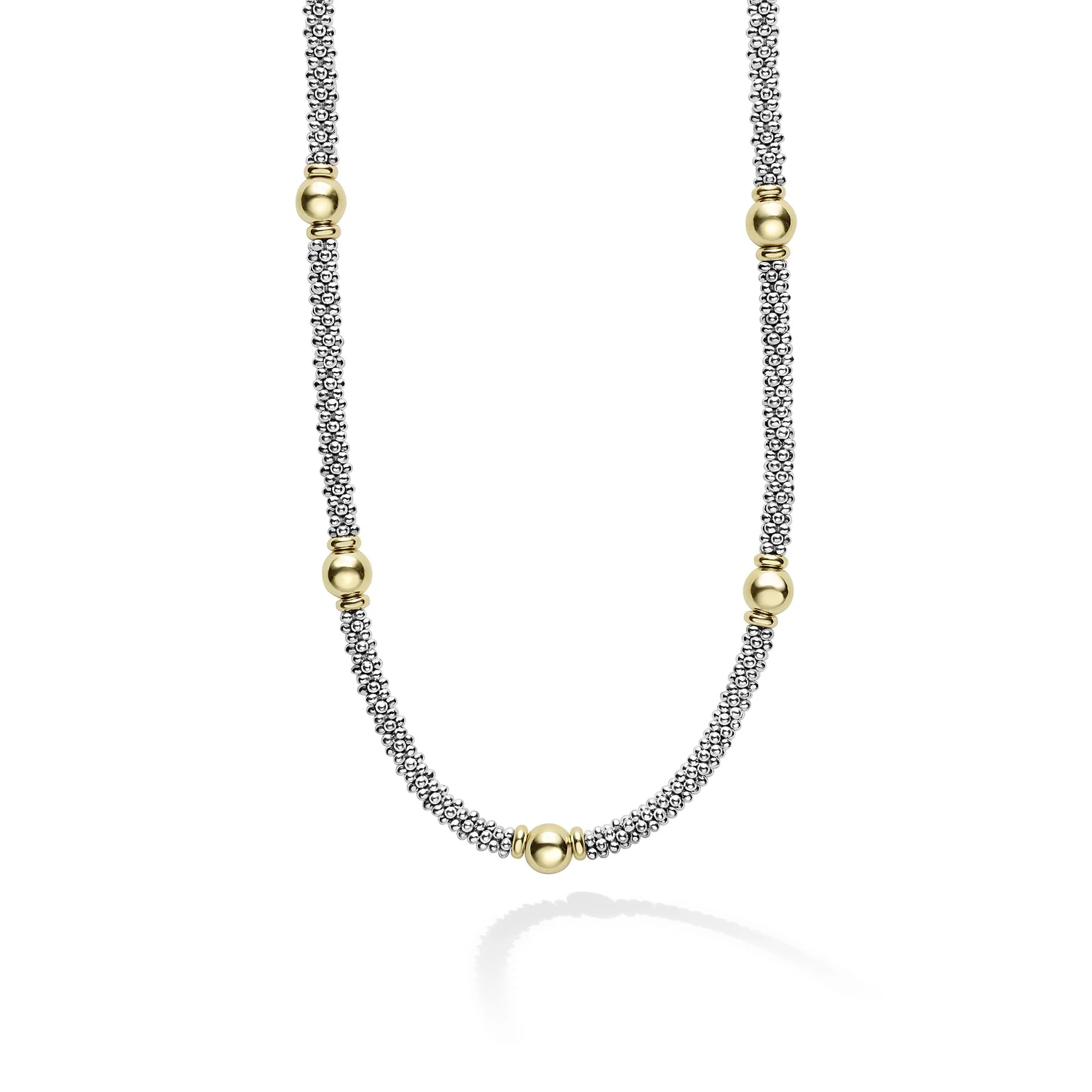 Signature Caviar Two-Tone Station Necklace | 3mm