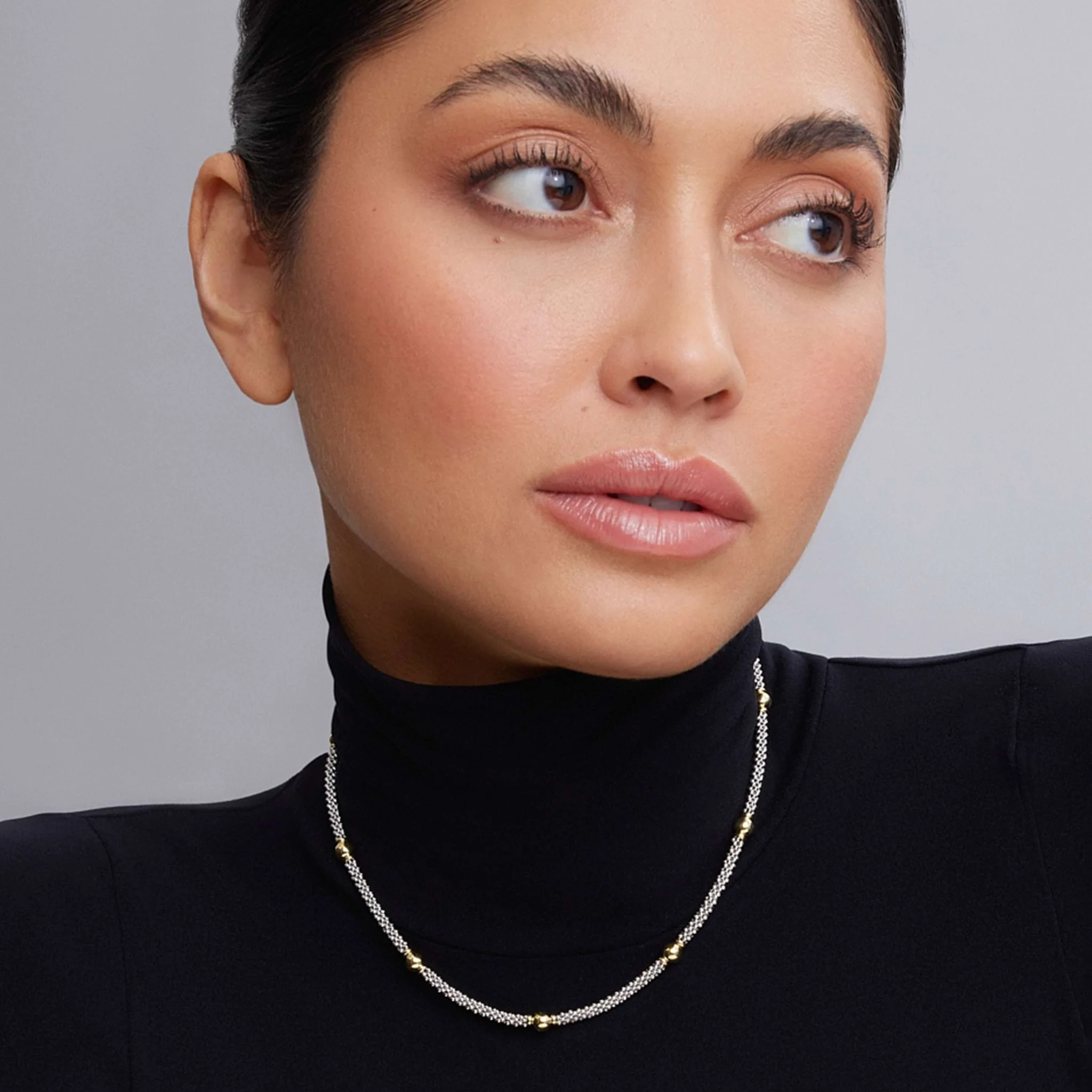 Signature Caviar Two-Tone Station Necklace | 3mm - Image 2