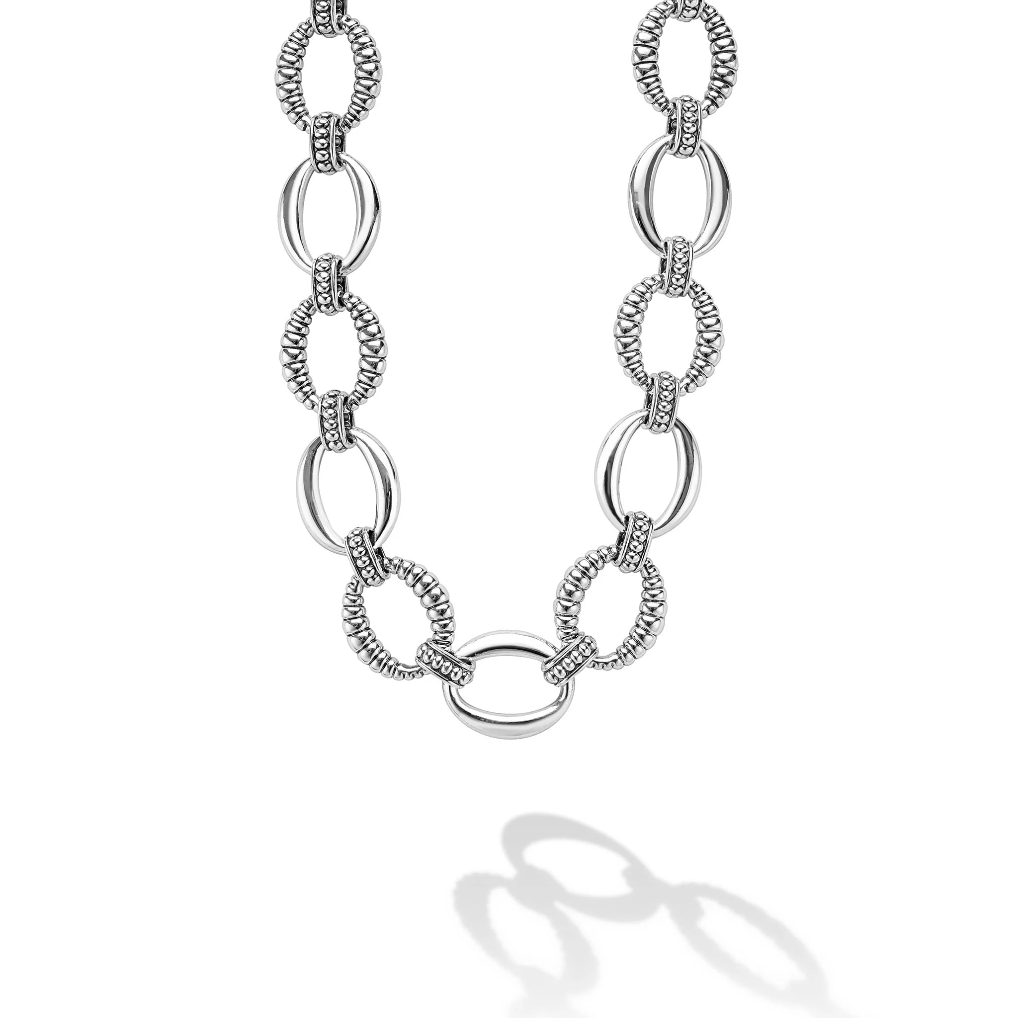 Signature Caviar Sterling Silver Oval Fluted Link Necklace | 18mm