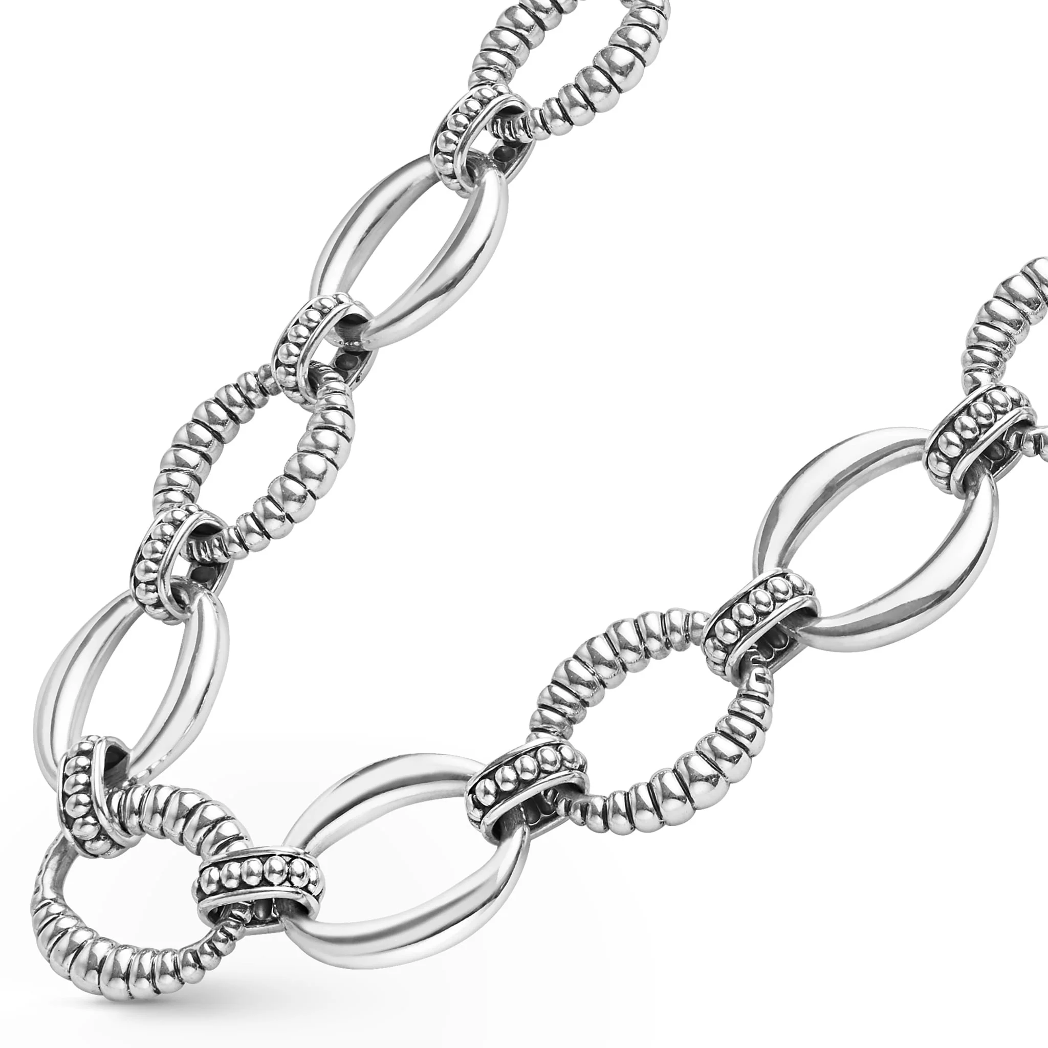 Signature Caviar Sterling Silver Oval Fluted Link Necklace | 18mm - Image 6