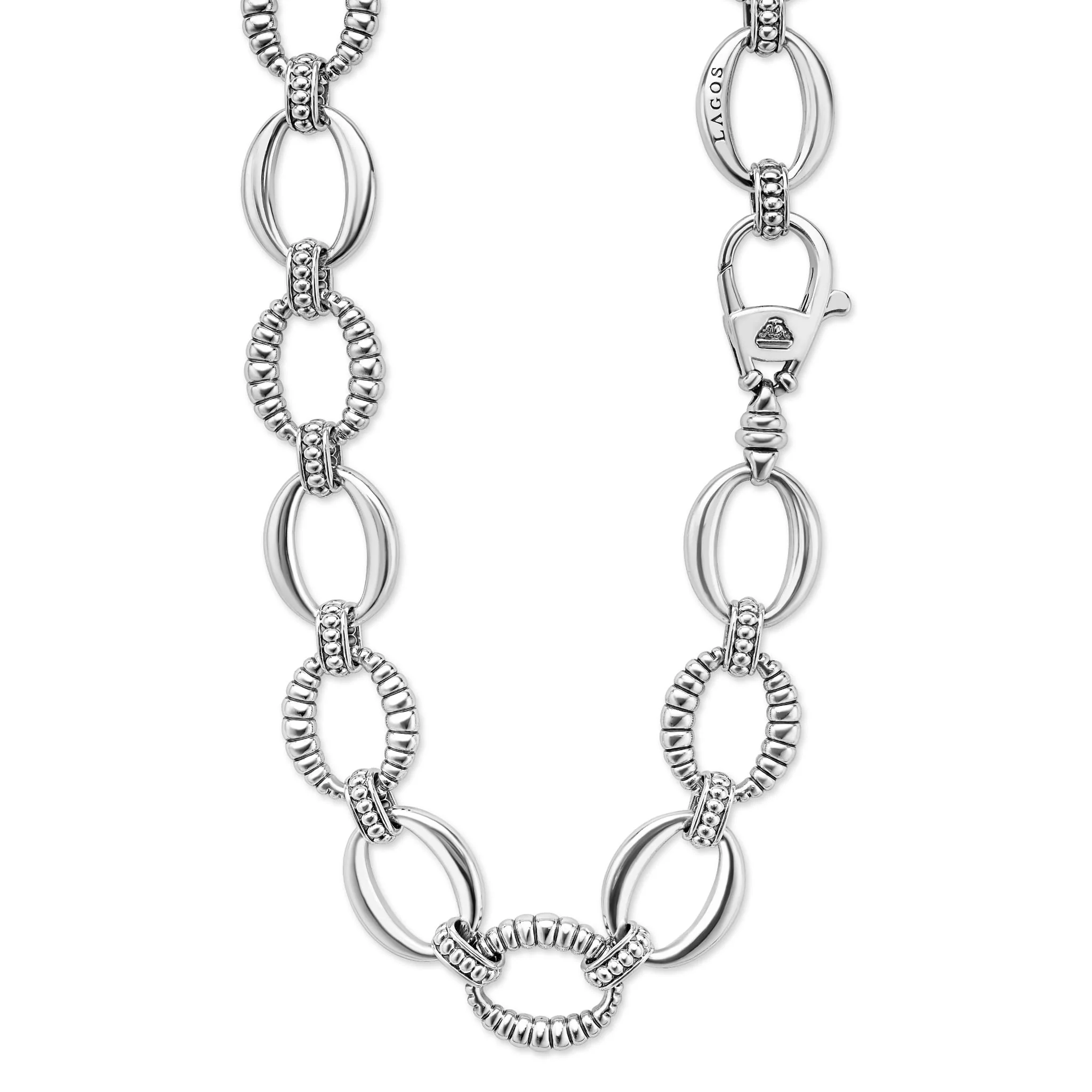 Signature Caviar Sterling Silver Oval Fluted Link Necklace | 18mm - Image 7