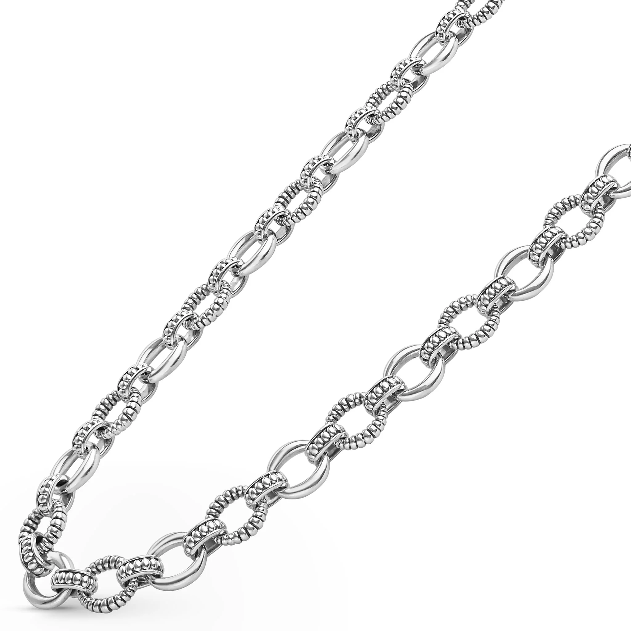 Signature Caviar Sterling Silver Fluted Oval Link Necklace - Image 6