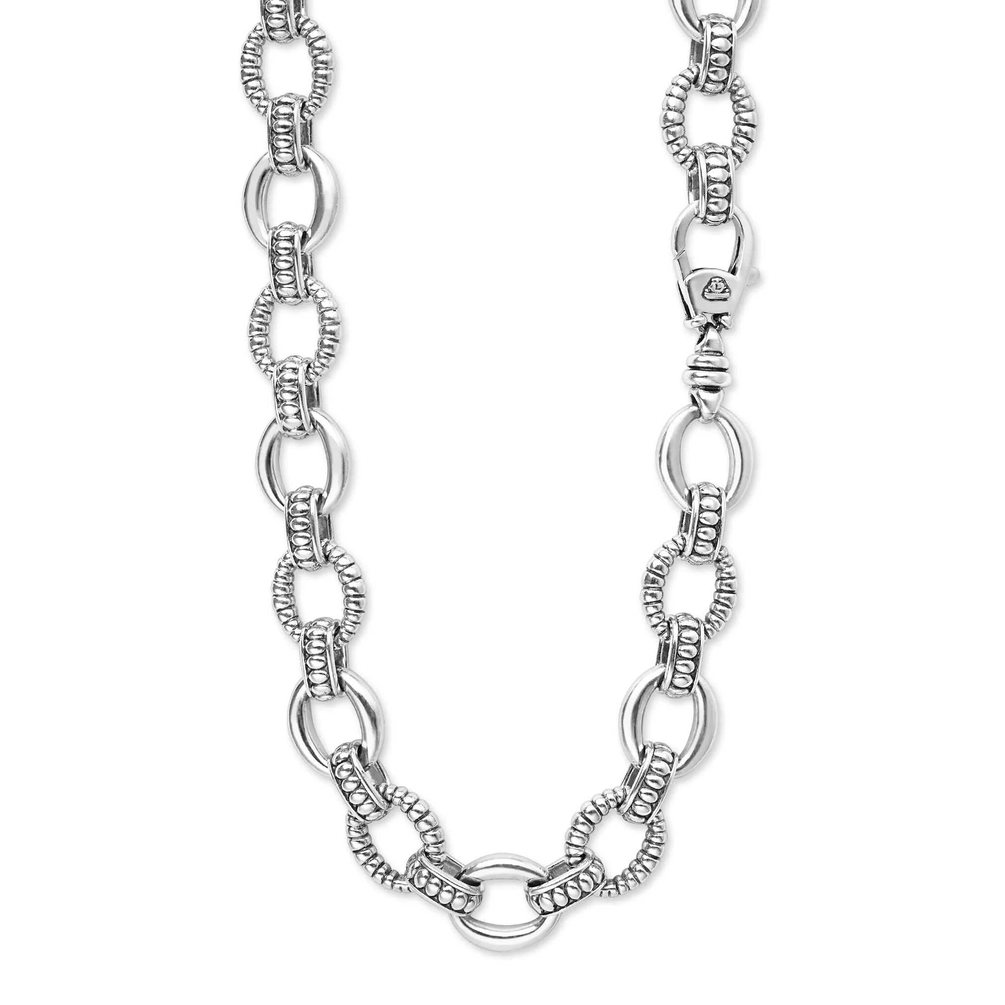 Signature Caviar Sterling Silver Fluted Oval Link Necklace - Image 7