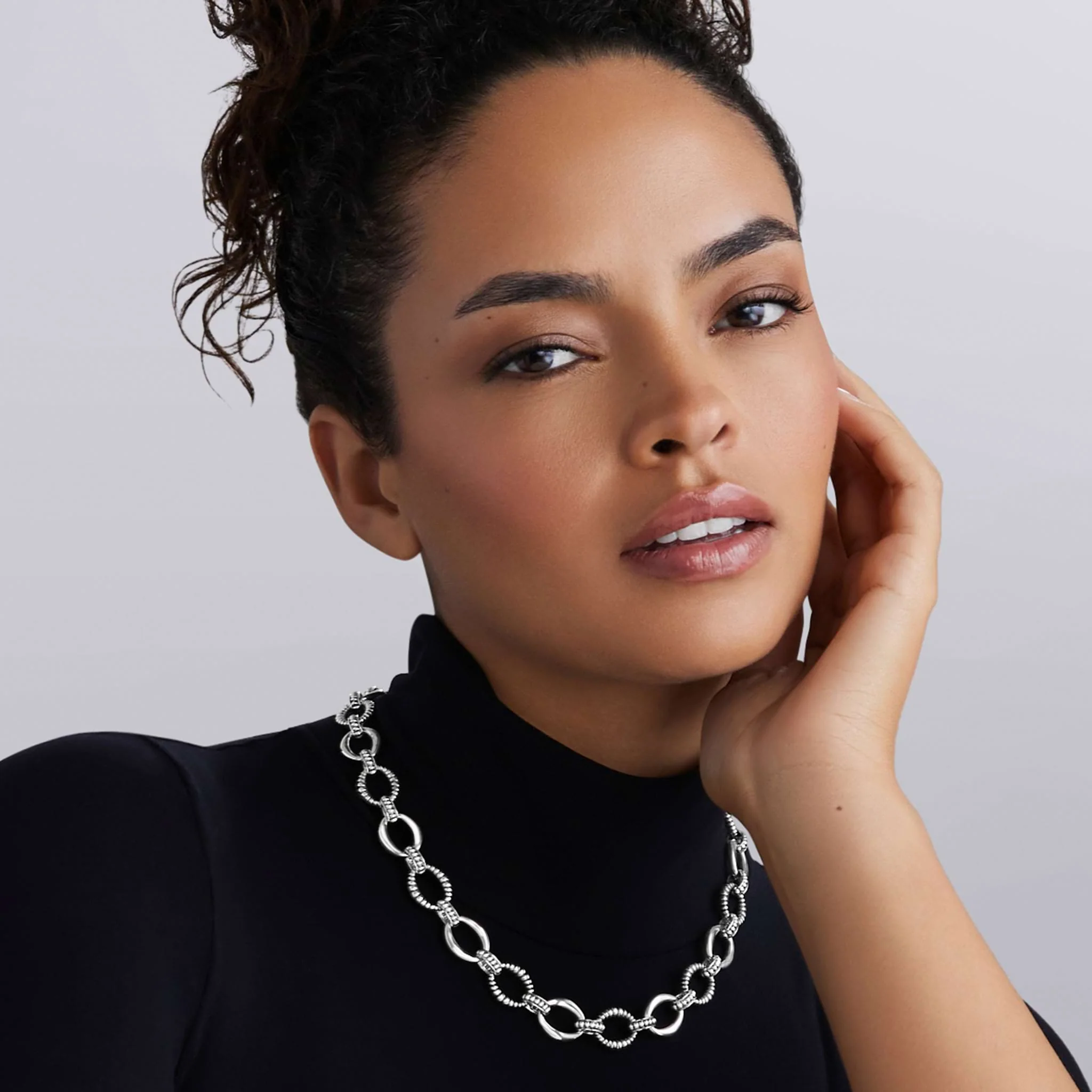 Signature Caviar Sterling Silver Oval Fluted Link Necklace | 15mm - Image 2