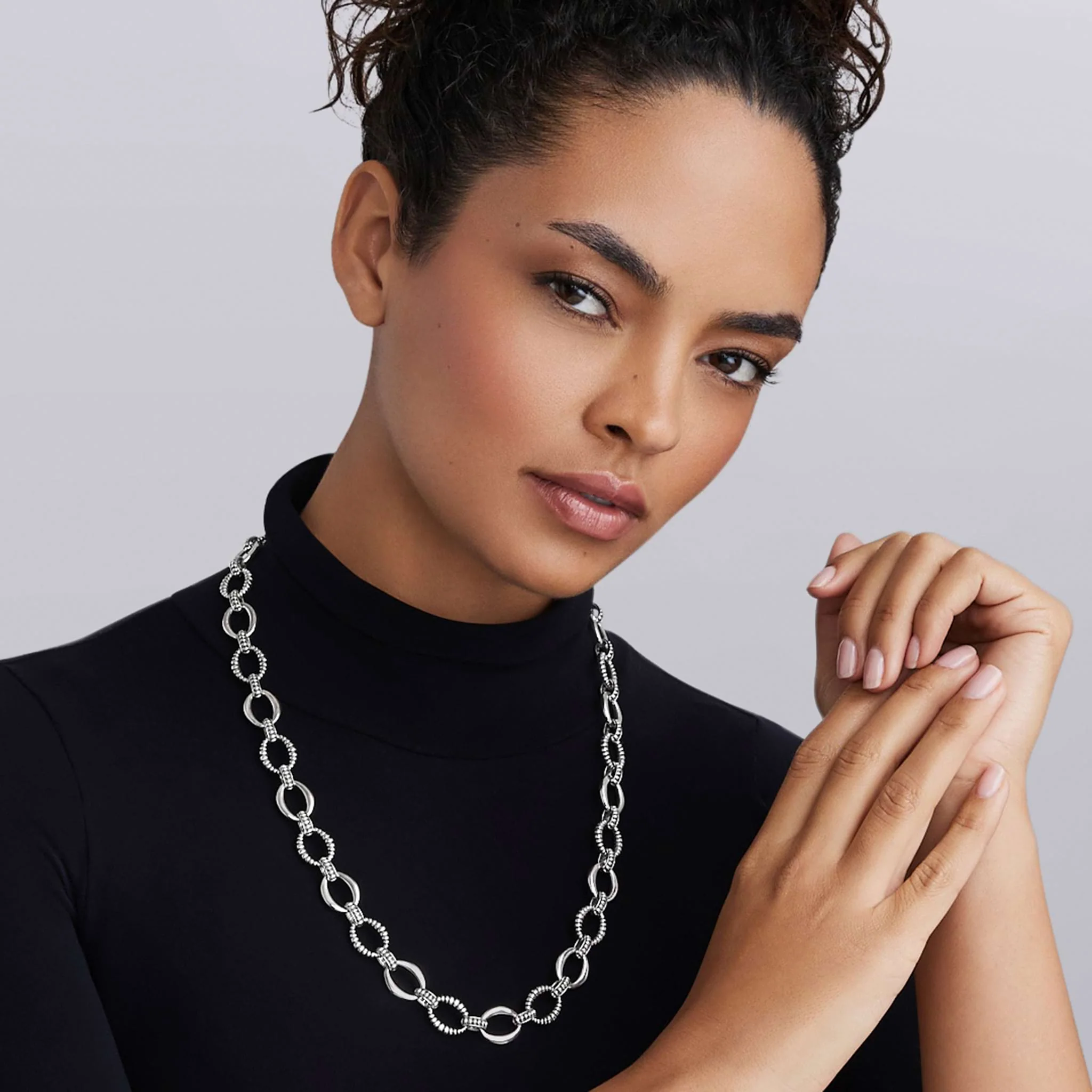 Signature Caviar Sterling Silver Oval Fluted Link Necklace | 15mm - Image 4