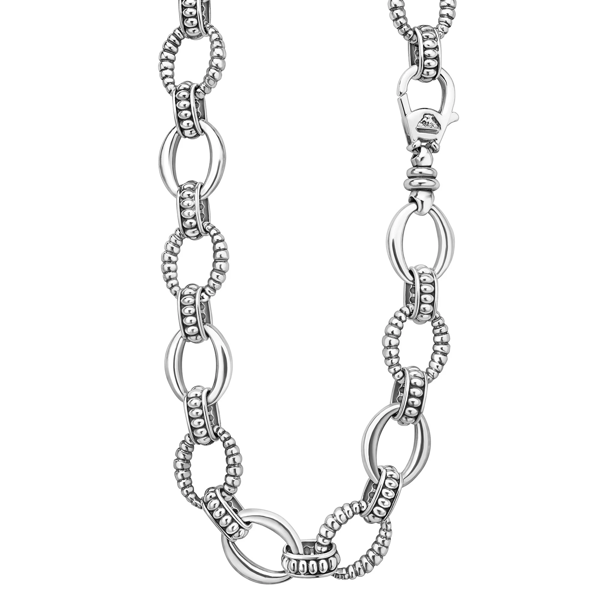 Signature Caviar Sterling Silver Oval Fluted Link Necklace | 15mm - Image 7