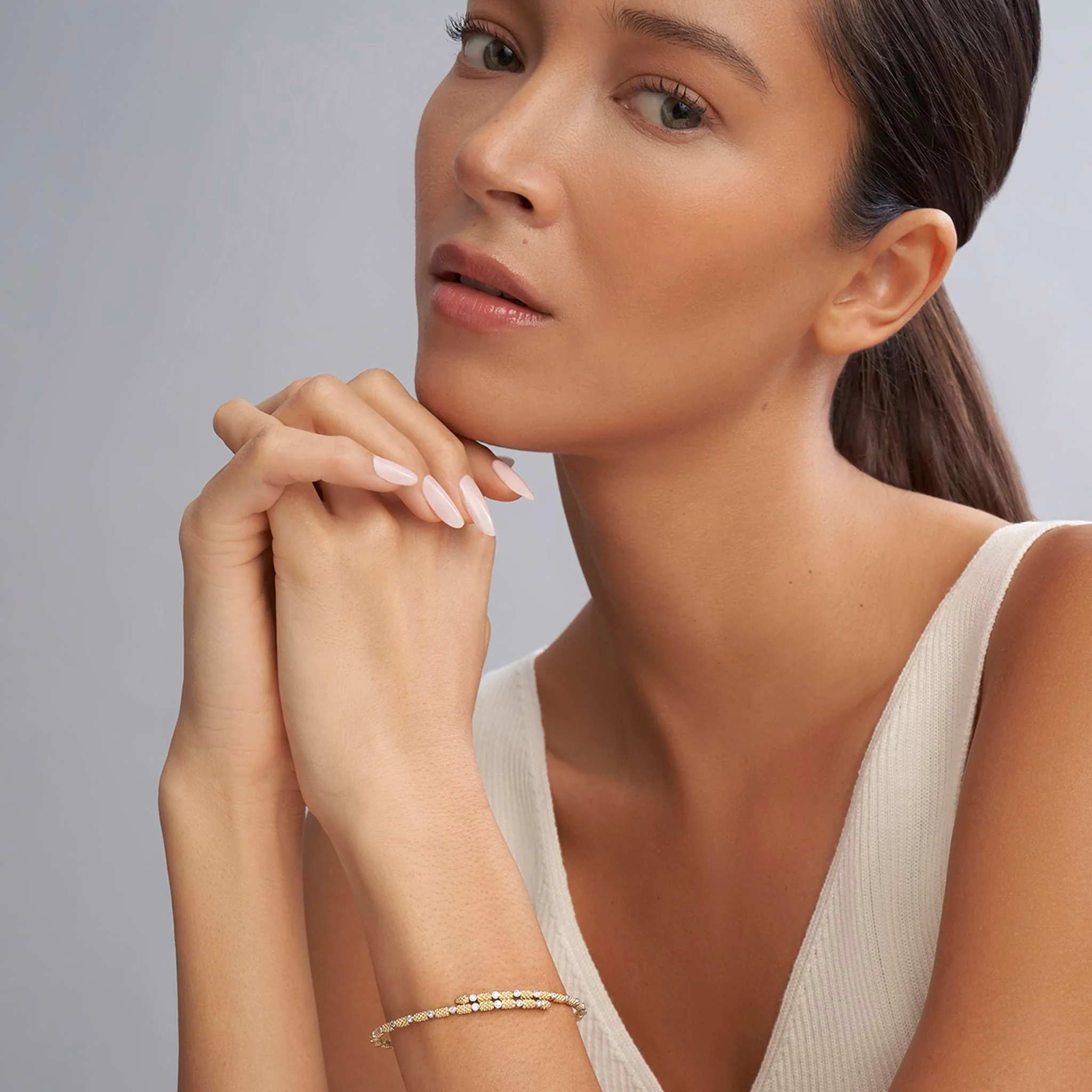Signature Caviar 18K Gold and Diamond Superfine Cuff Bracelet (studio) - Image 2