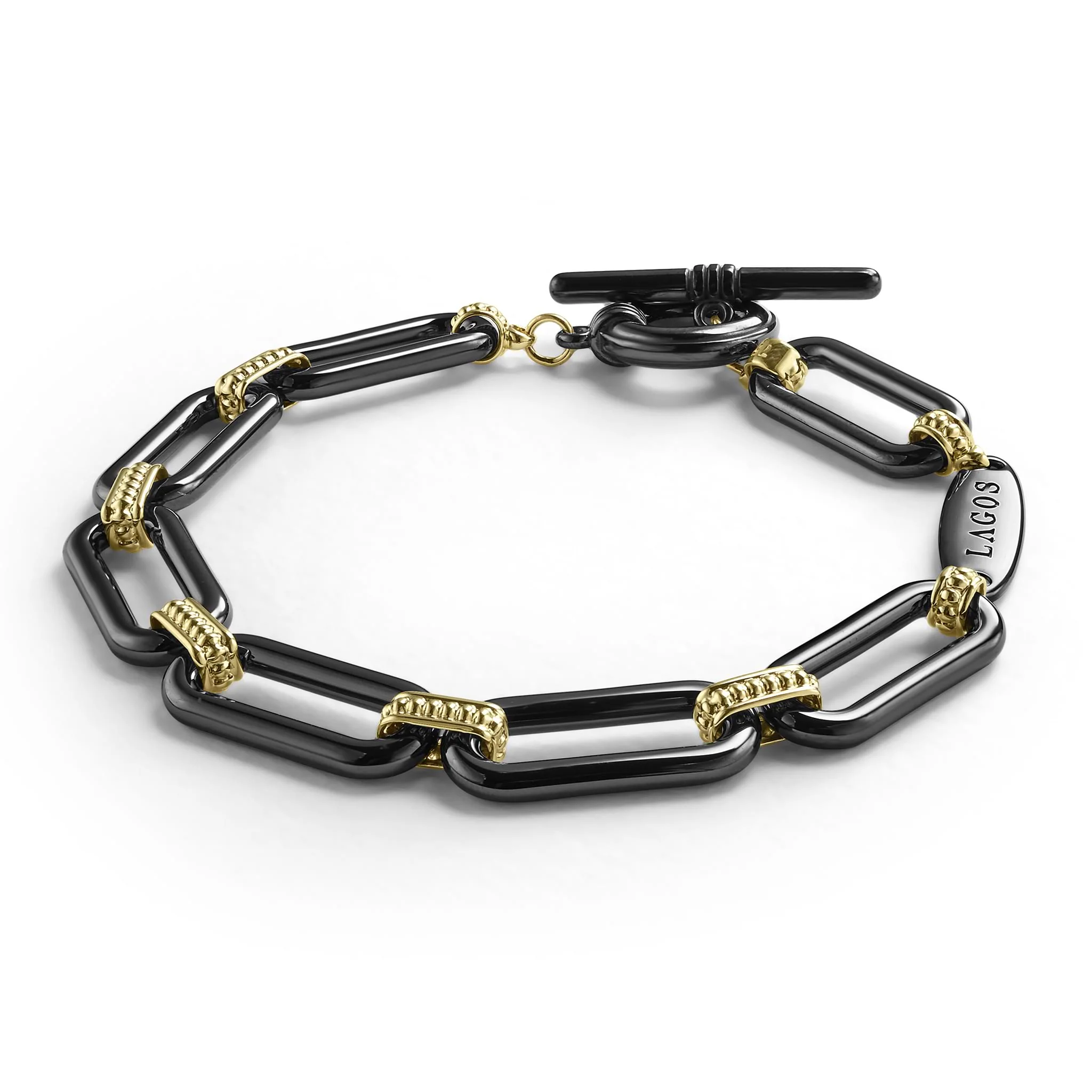 Signature Caviar 18K Gold and Black Ceramic Link Bracelet | 9mm - Image 3