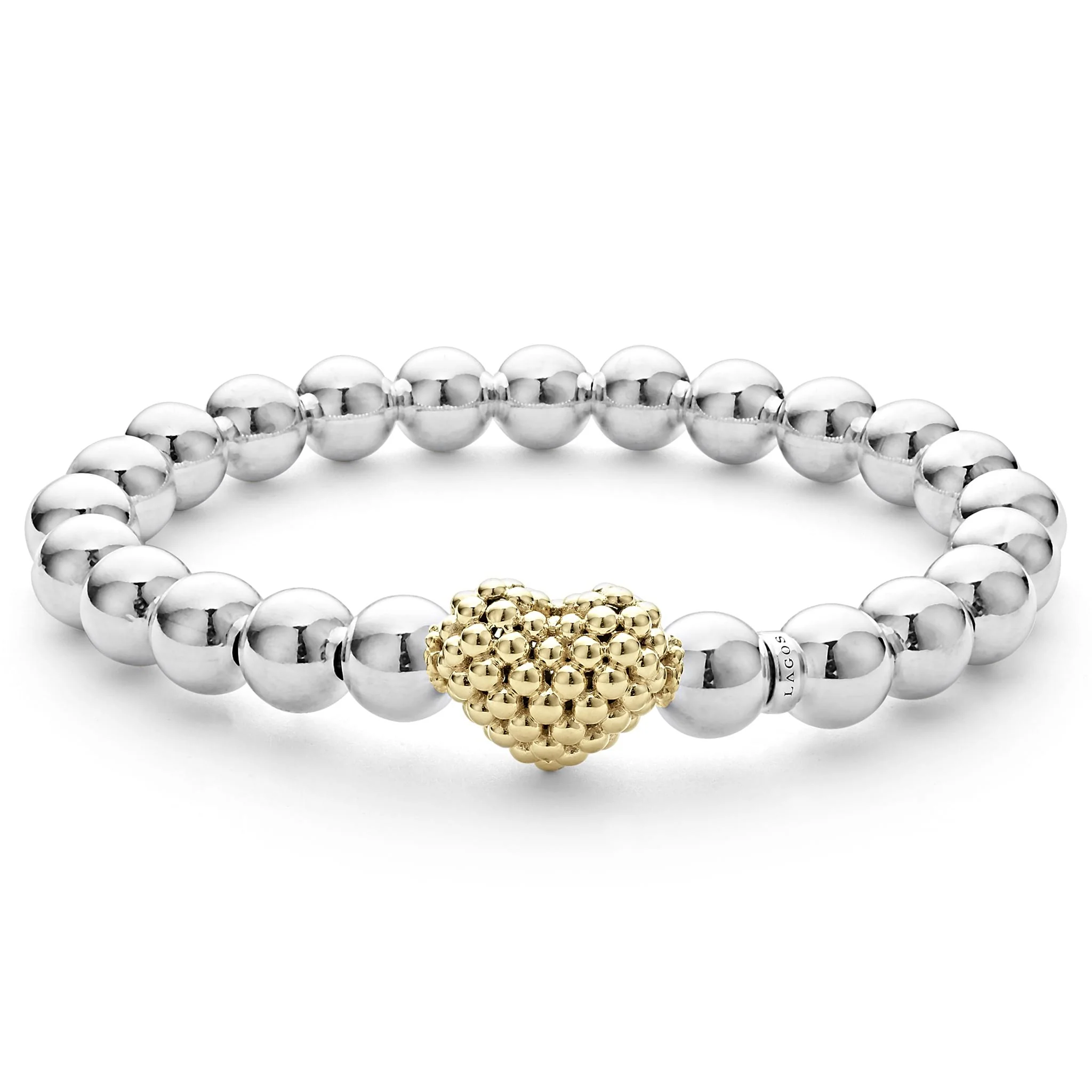 Signature Caviar Gold Heart Bead Stretch Bracelet