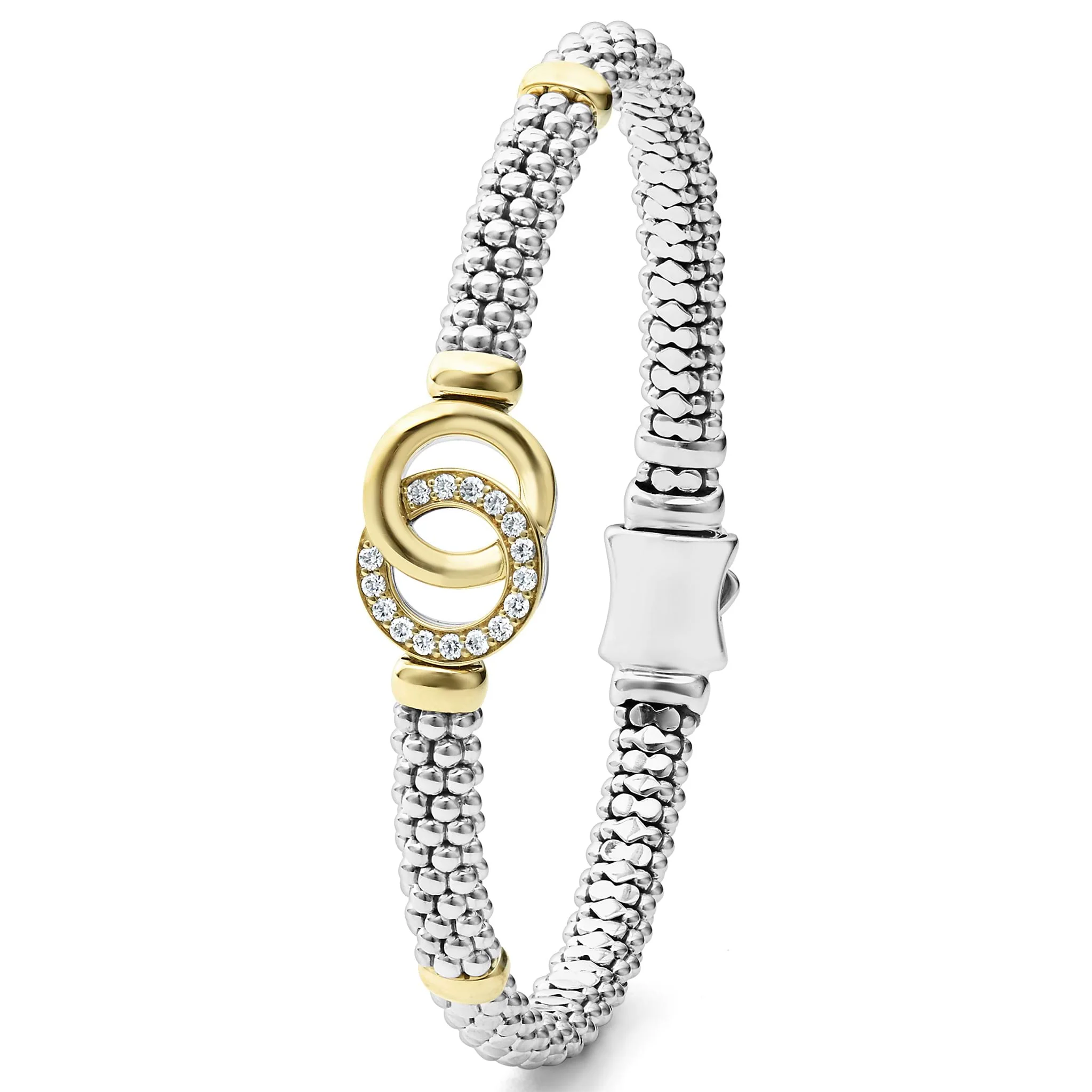 Signature Caviar Two-Tone Interlocking Diamond Caviar Bracelet | 6mm - Image 3