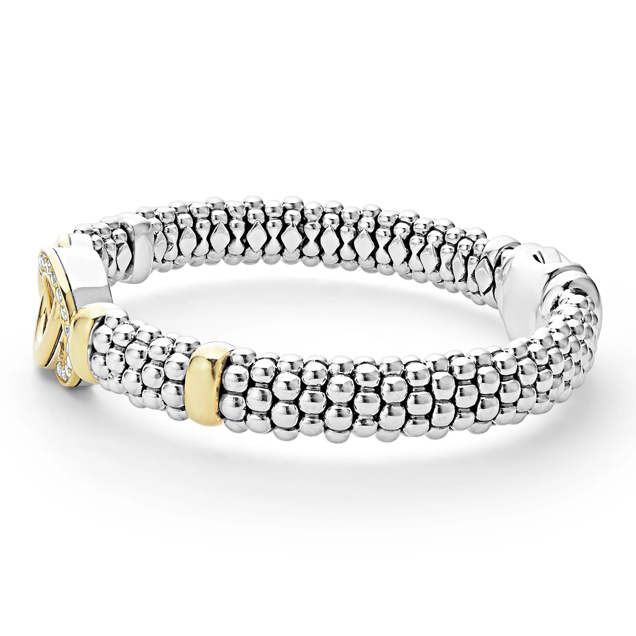 Signature Caviar Two-Tone Interlocking Diamond Caviar Bracelet | 9mm - Image 3