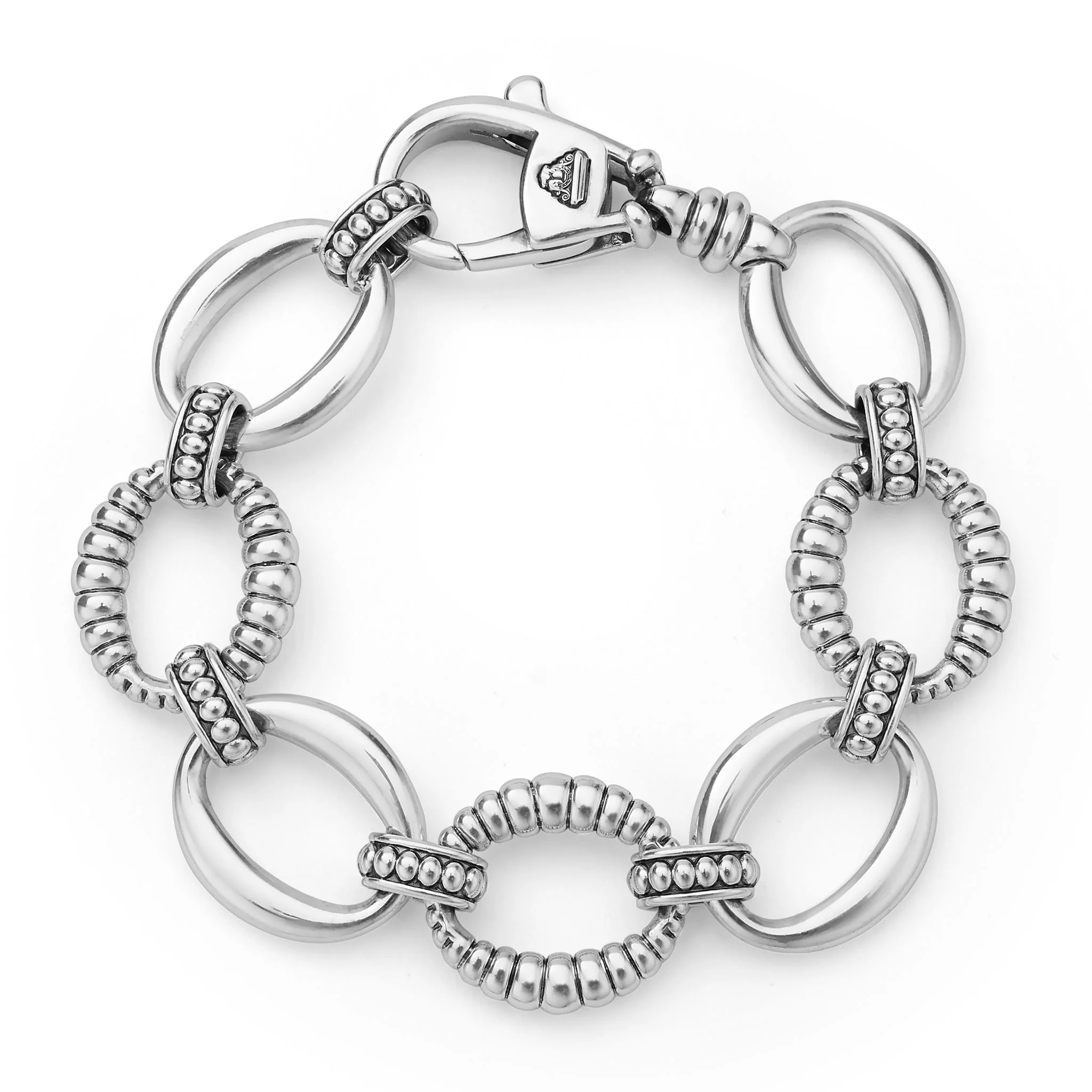 Signature Caviar Sterling Silver Oval Fluted Link Bracelet | 19mm
