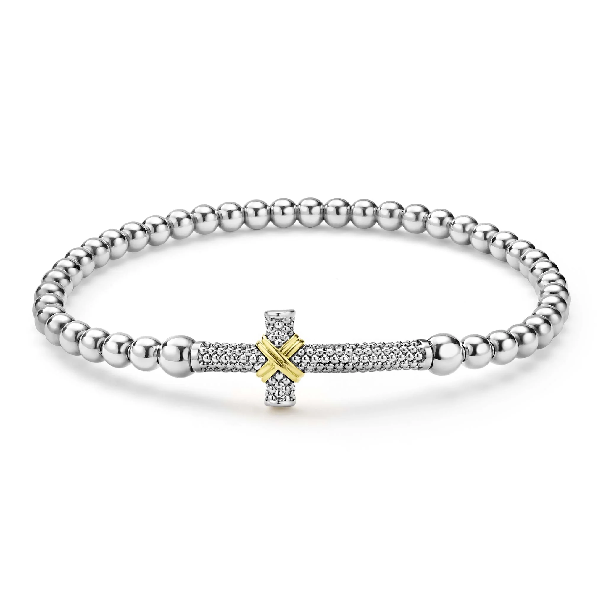 Signature Caviar Two-Tone Caviar Cross Stretch Bracelet