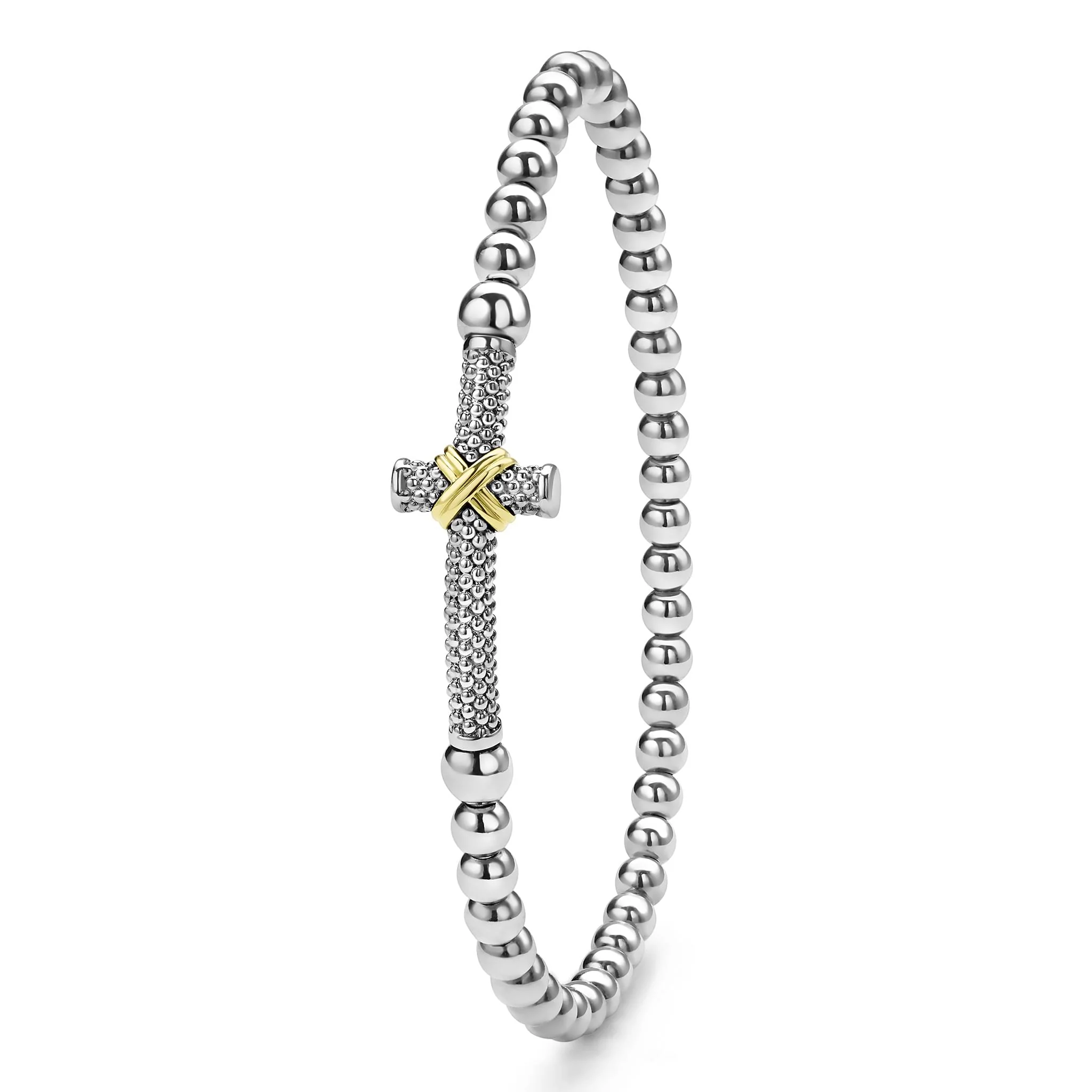 Signature Caviar Two-Tone Caviar Cross Stretch Bracelet - Image 5