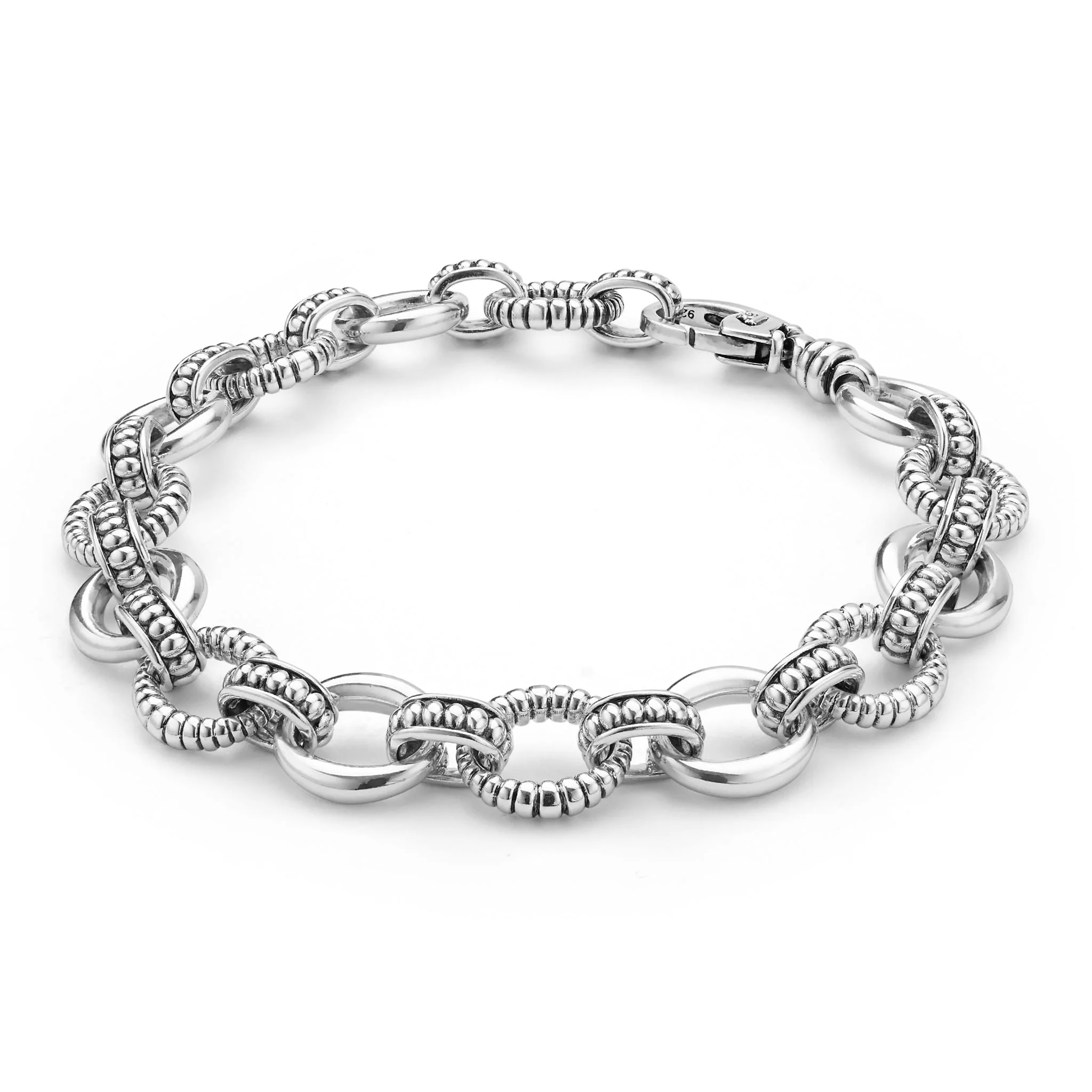 Signature Caviar Sterling Silver Fluted Oval Link Bracelet - Image 3