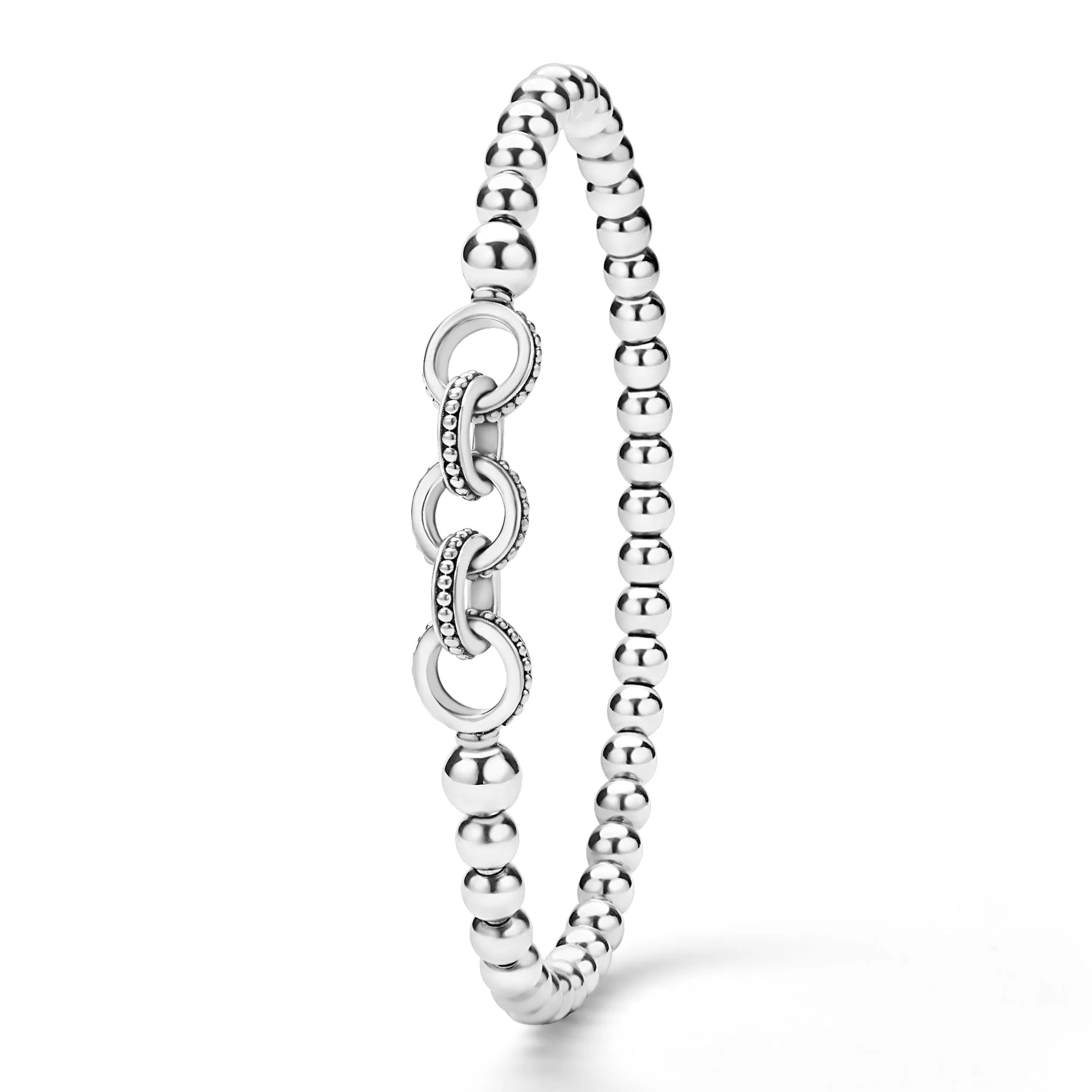 Signature Caviar Silver Ring Link Stretch Bracelet - Image 4