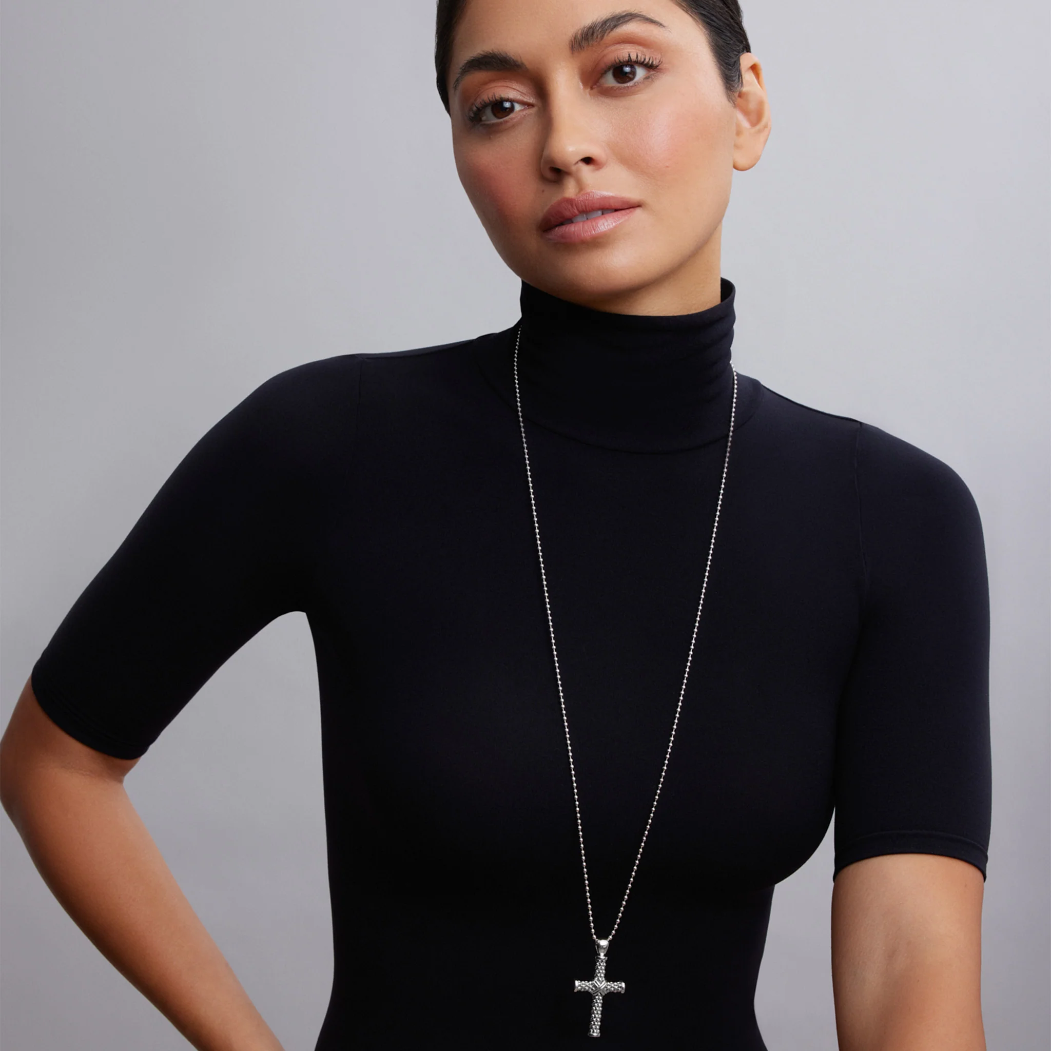 Signature Caviar Caviar Beaded Cross Pendant Necklace - Image 2