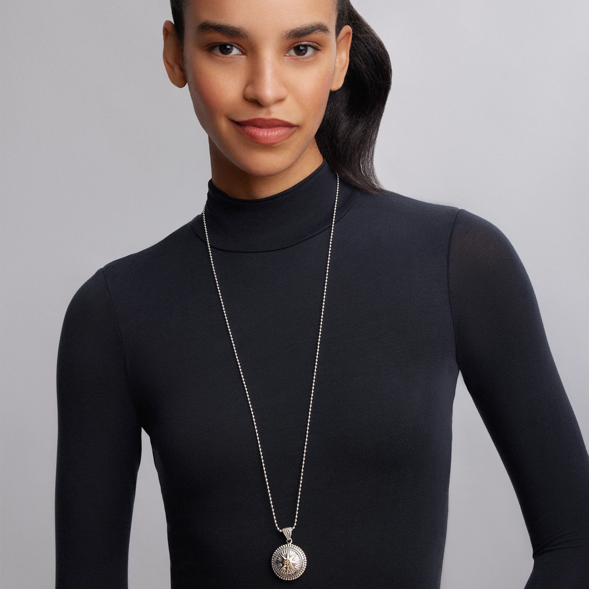 Signature Caviar Compass Pendant Necklace - Image 2