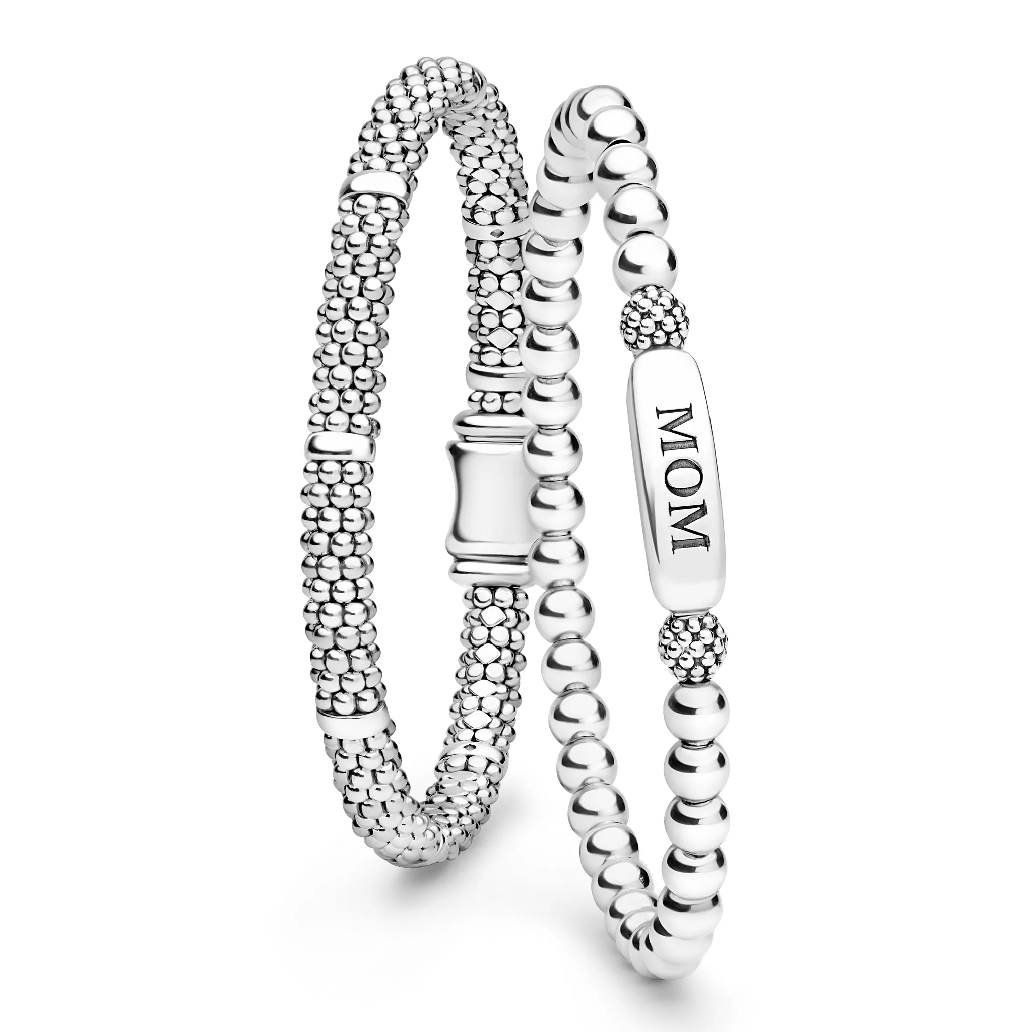 Signature Caviar Sterling Silver Mom Bracelet Gift Set
