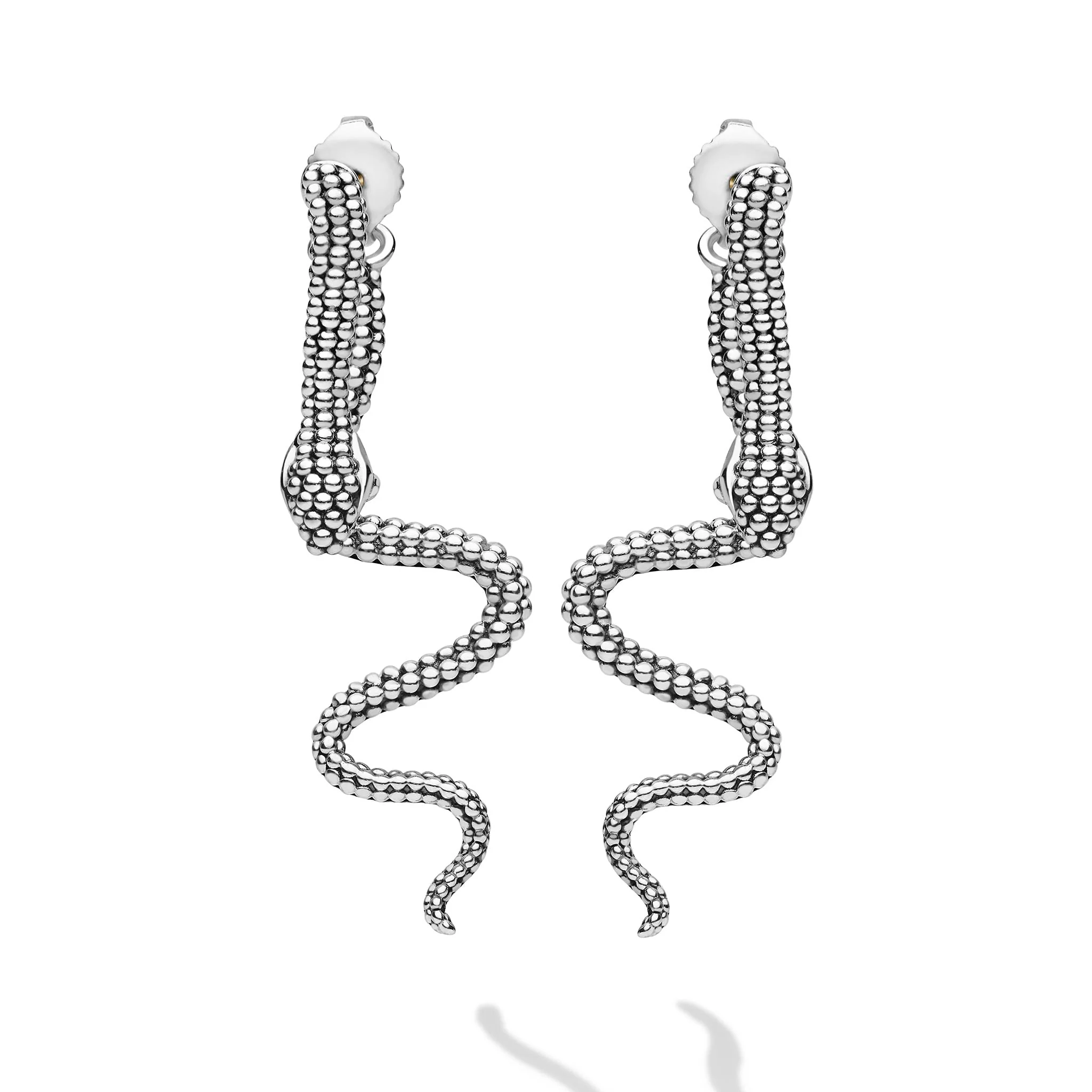 Signature Caviar Sterling Silver Snake Drop Earrings - Image 3