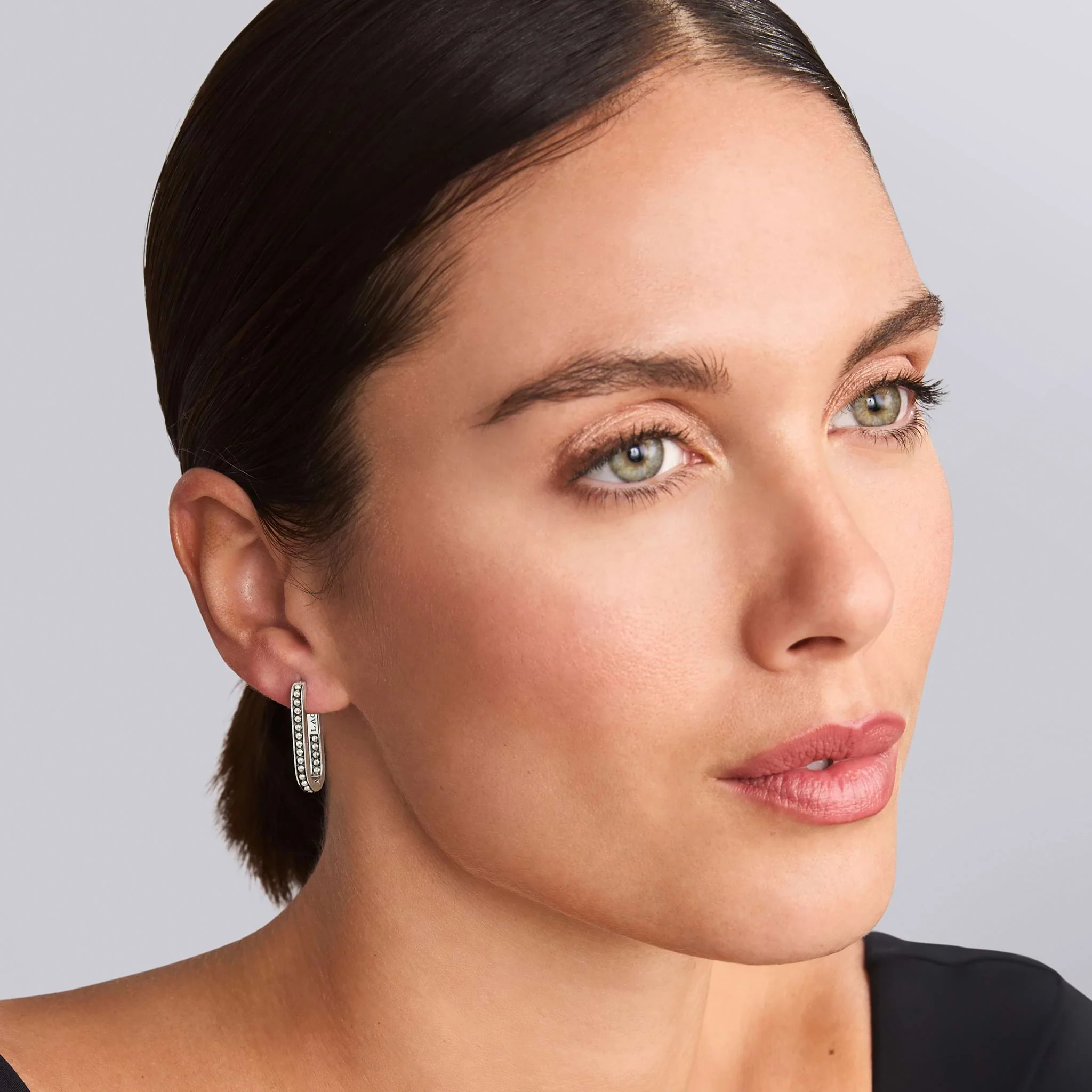 Signature Caviar Sterling Silver Beaded Linear Hoop Earrings - Image 2