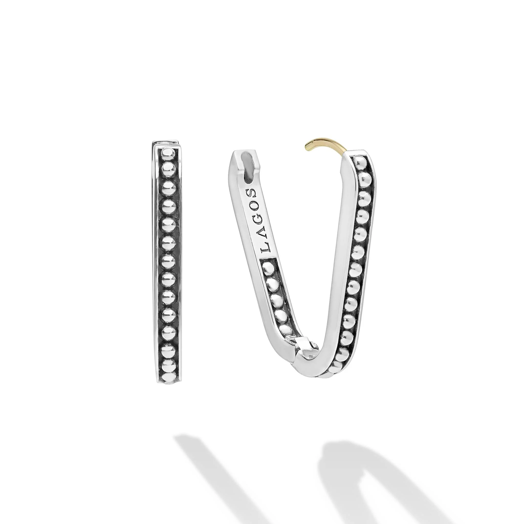 Signature Caviar Sterling Silver Beaded Linear Hoop Earrings - Image 3