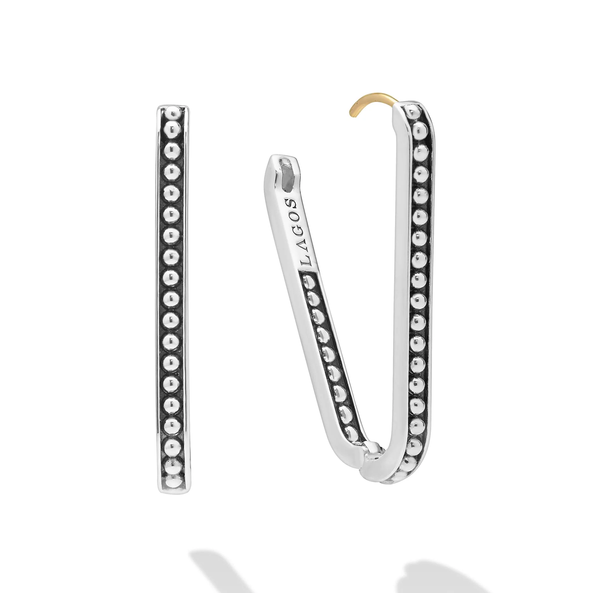 Signature Caviar Large Sterling Silver Beaded Linear Hoop Earrings - Image 3