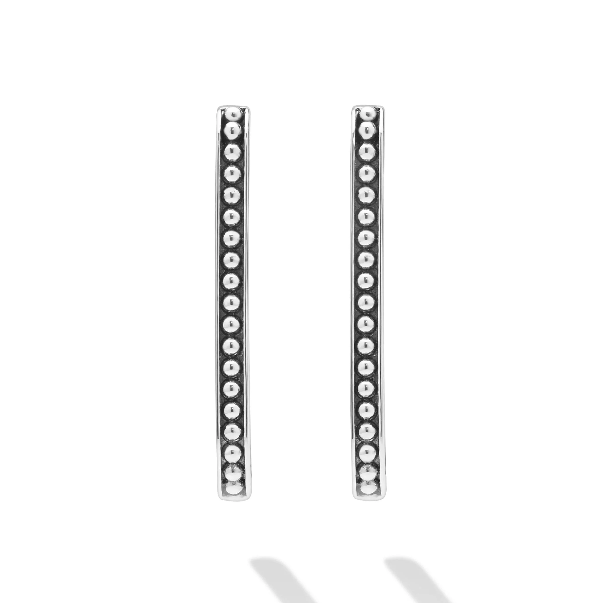 Signature Caviar Large Sterling Silver Beaded Linear Hoop Earrings - Image 4