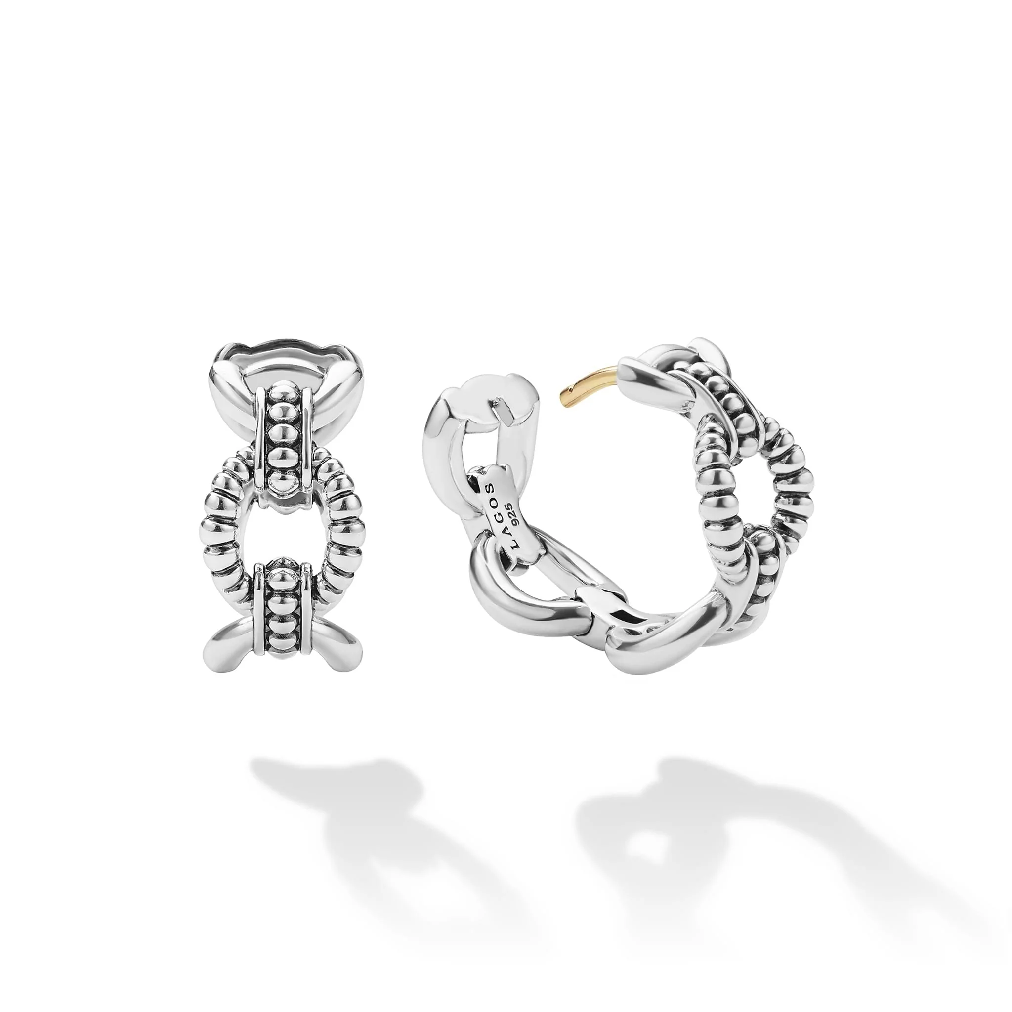 Signature Caviar Sterling Silver Caviar Link Oval Hoop Earrings - Image 3