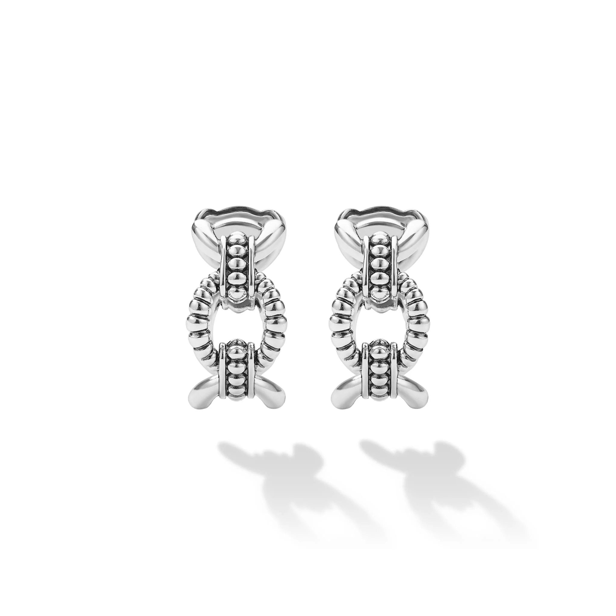 Signature Caviar Sterling Silver Caviar Link Oval Hoop Earrings - Image 4