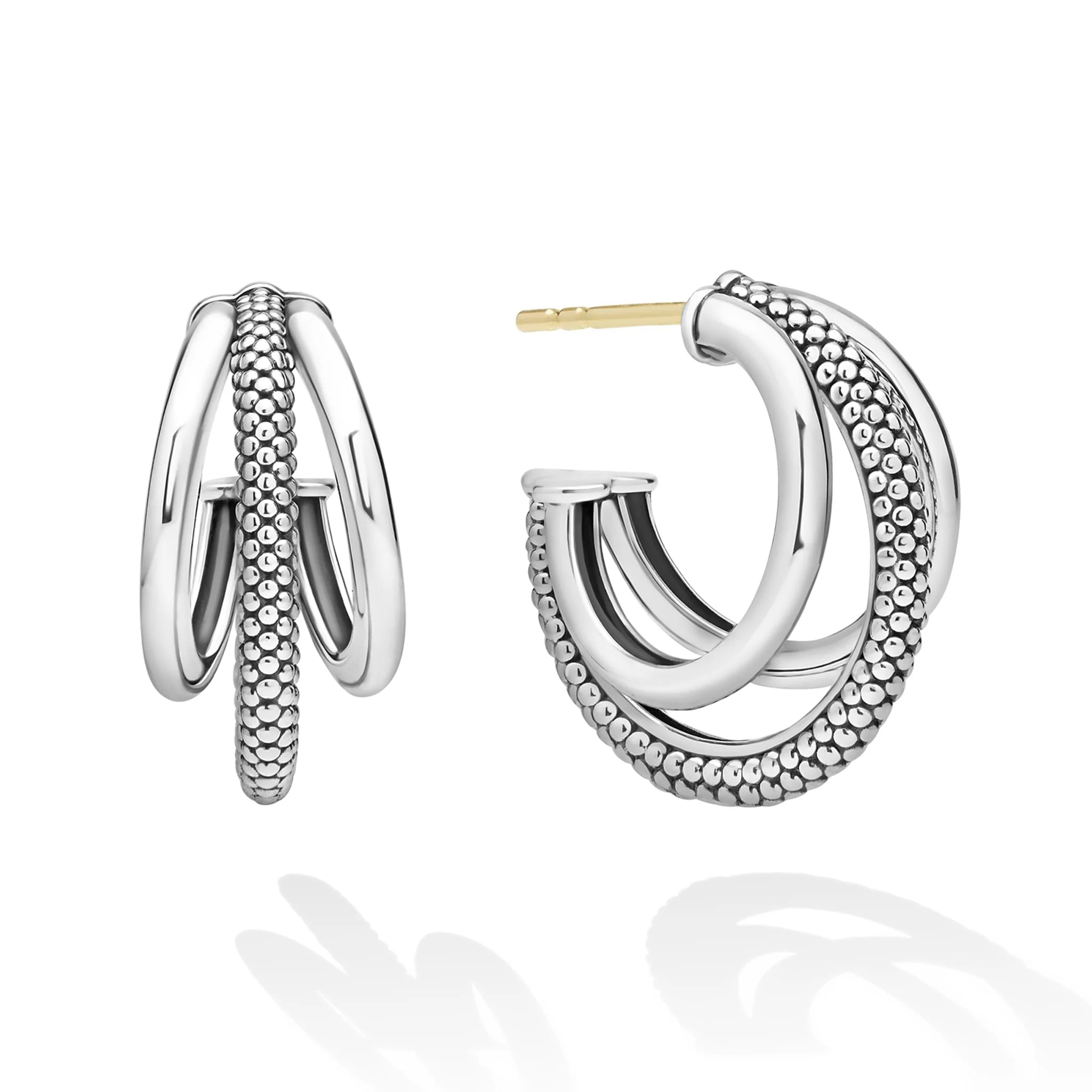 Signature Caviar Sterling Silver Three Hoop Huggie Earrings - Image 3
