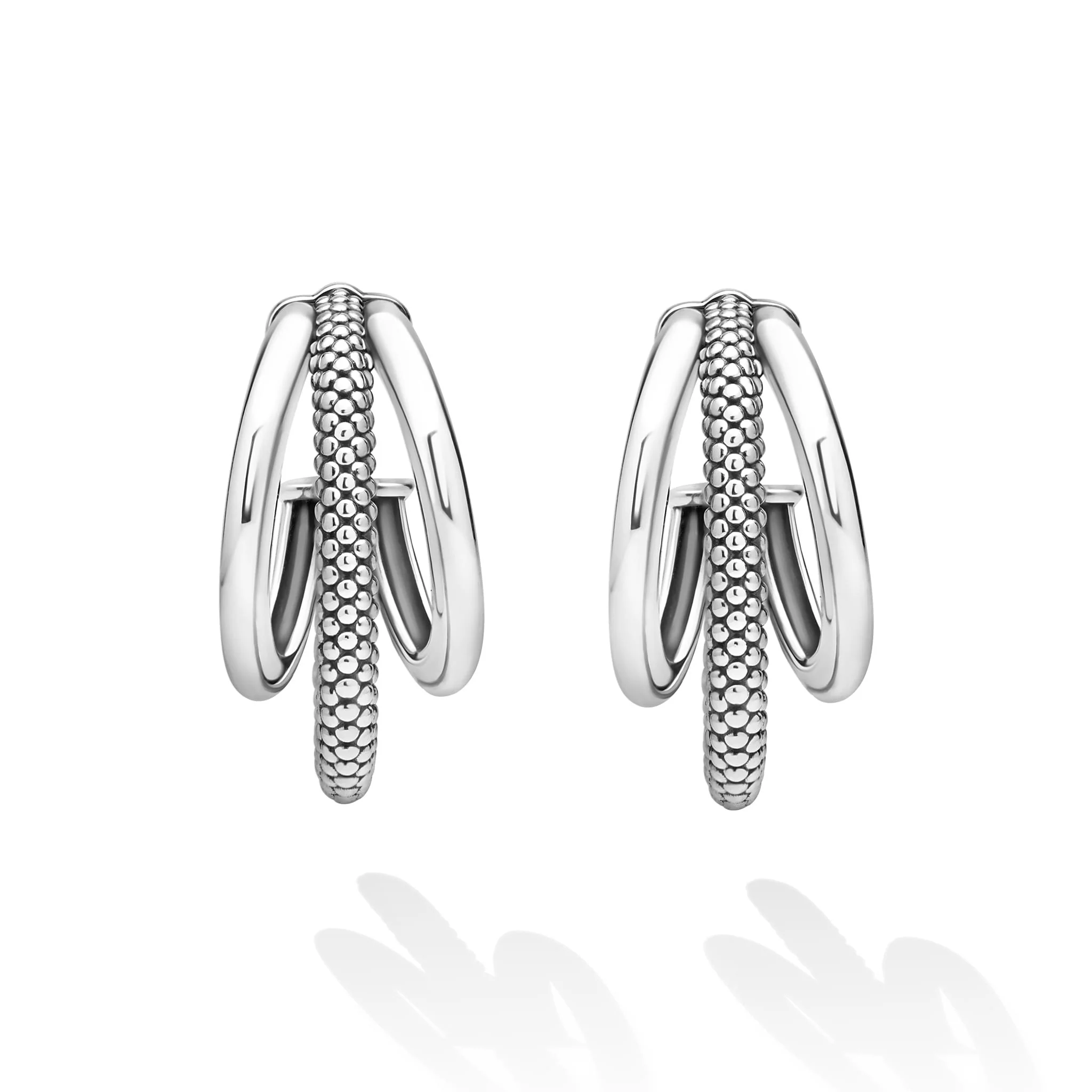 Signature Caviar Sterling Silver Three Hoop Huggie Earrings - Image 4