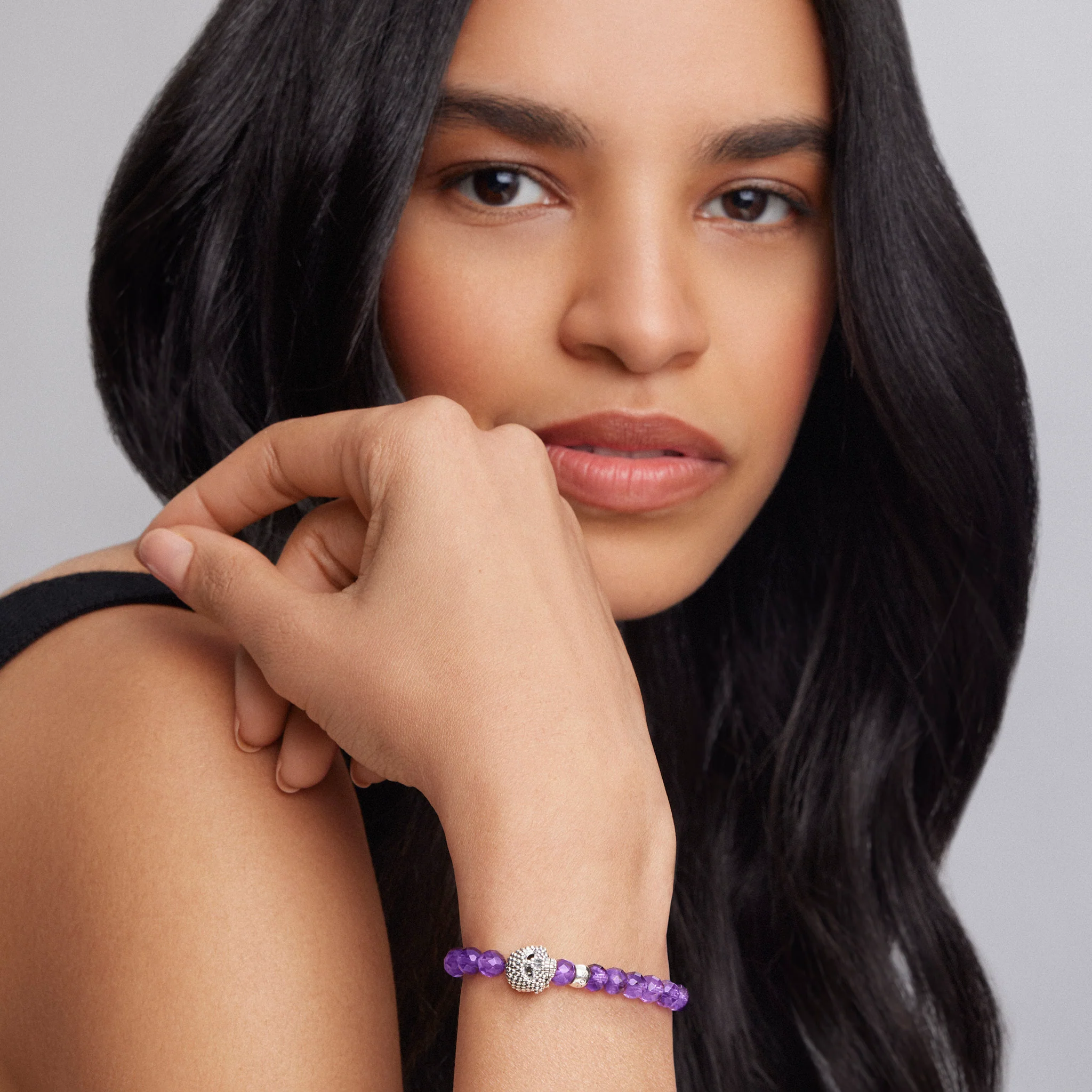 Amethyst Caviar Skull Bead Bracelet - Image 2