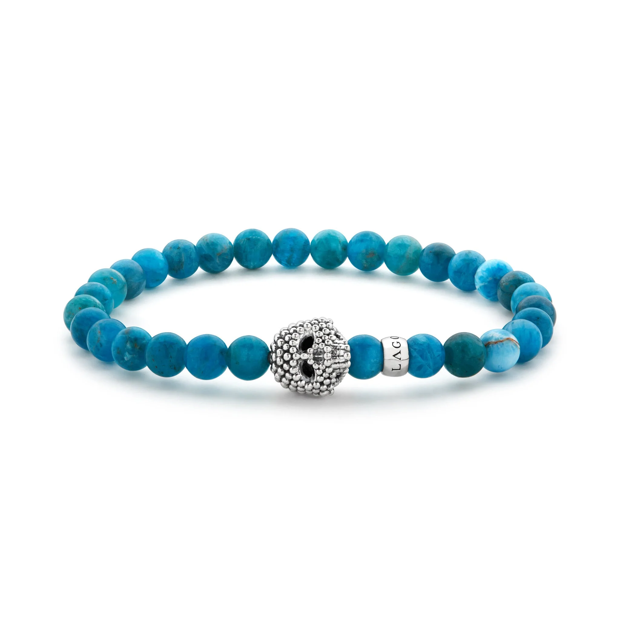 Blue Apatite Caviar Skull Bead Bracelet