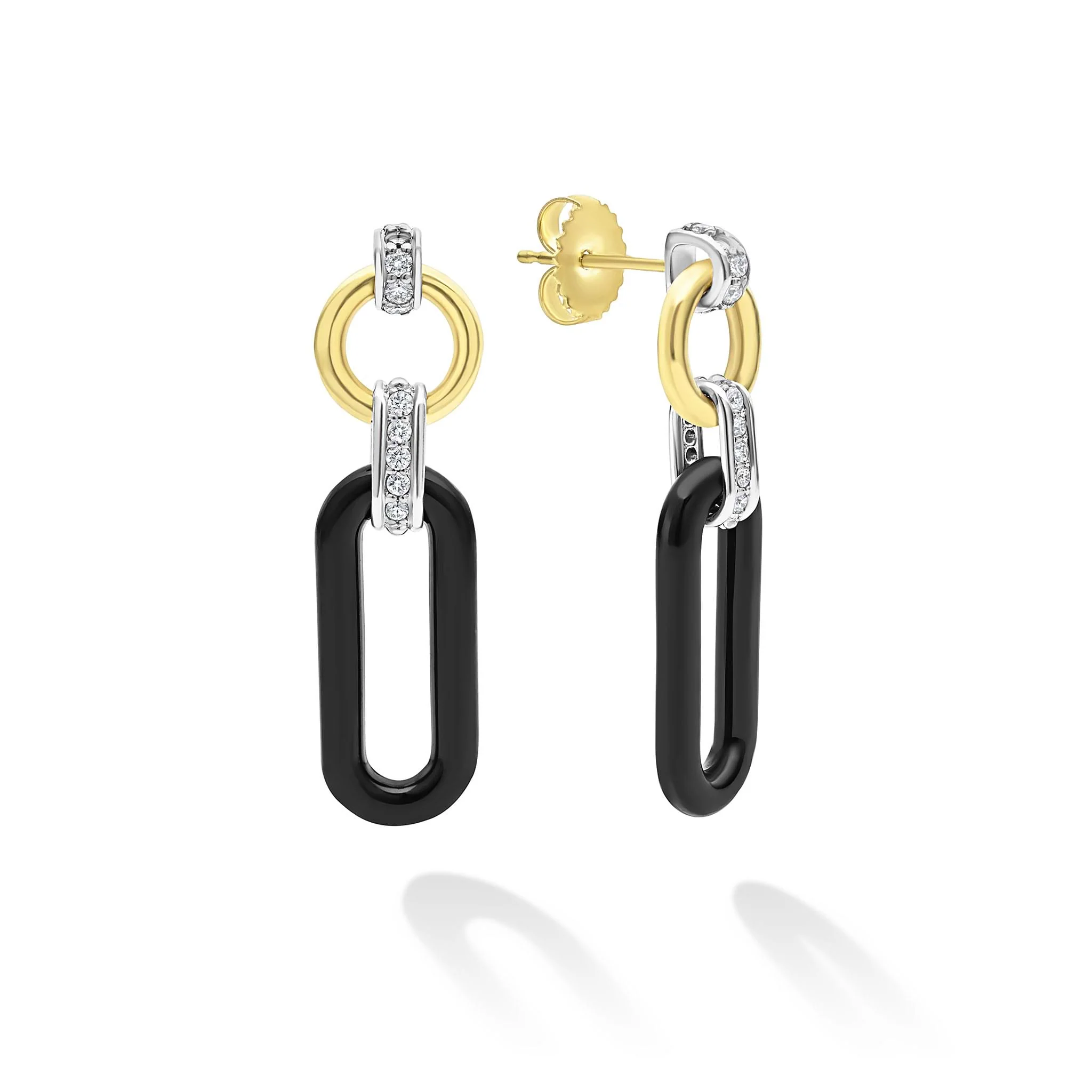 Signature Caviar Medium Black Ceramic Diamond Link Drop Earrings
